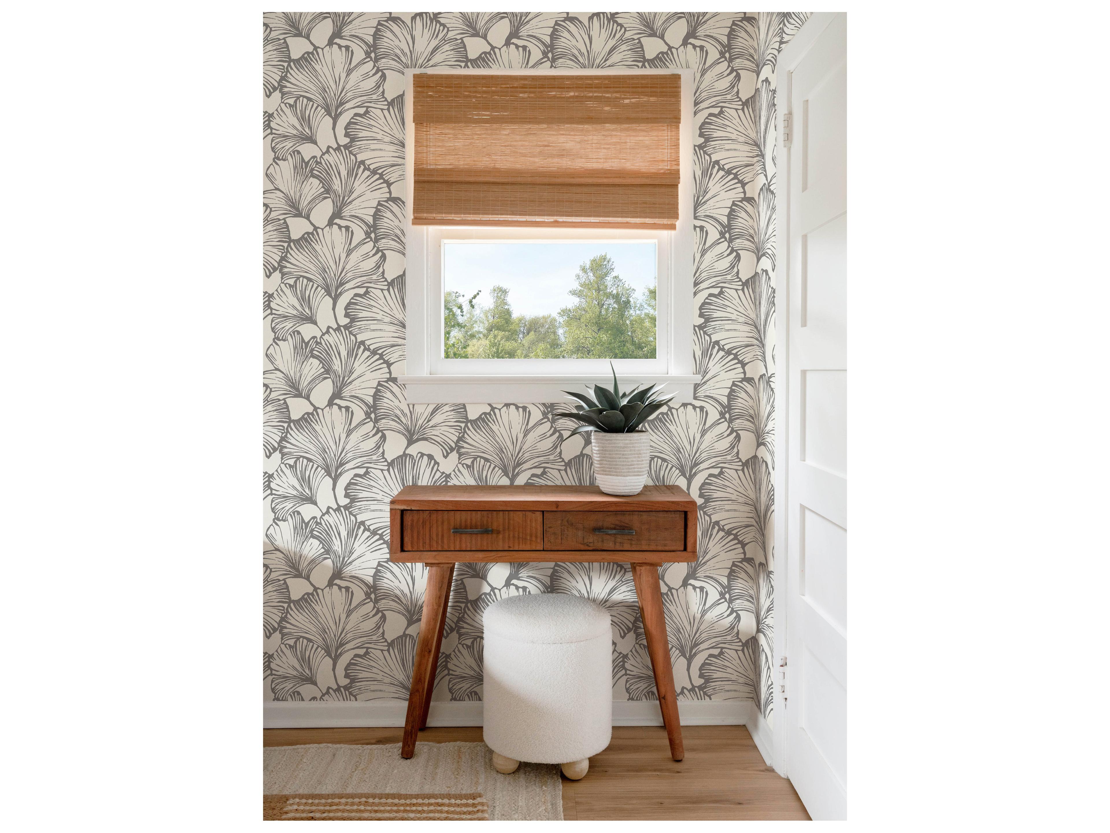 York Wallcoverings Drew & Jonathan Home Fifth Edition Charcoal Ginkgo Leaf Wallpaper