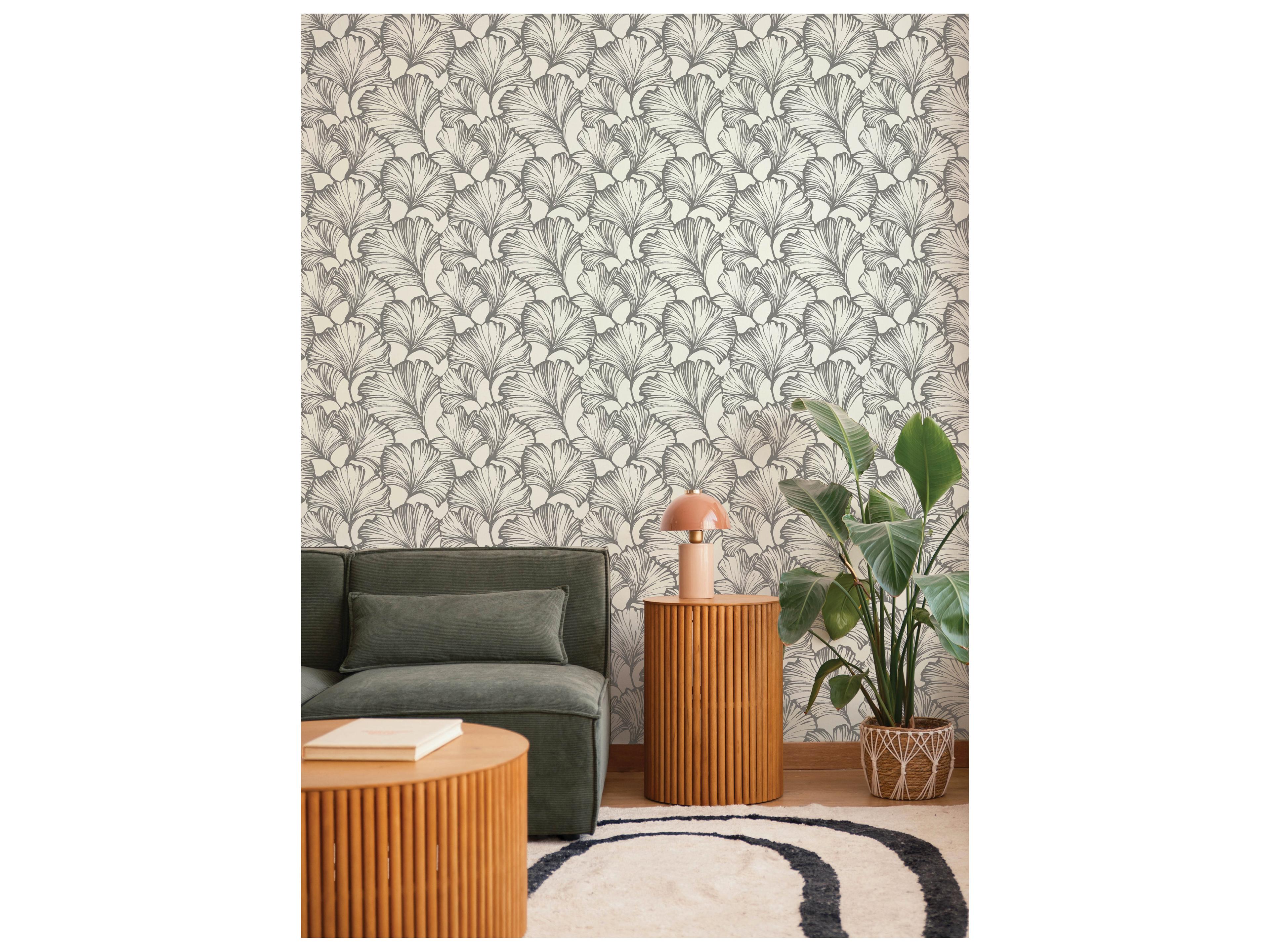 York Wallcoverings Drew & Jonathan Home Fifth Edition Charcoal Ginkgo Leaf Wallpaper