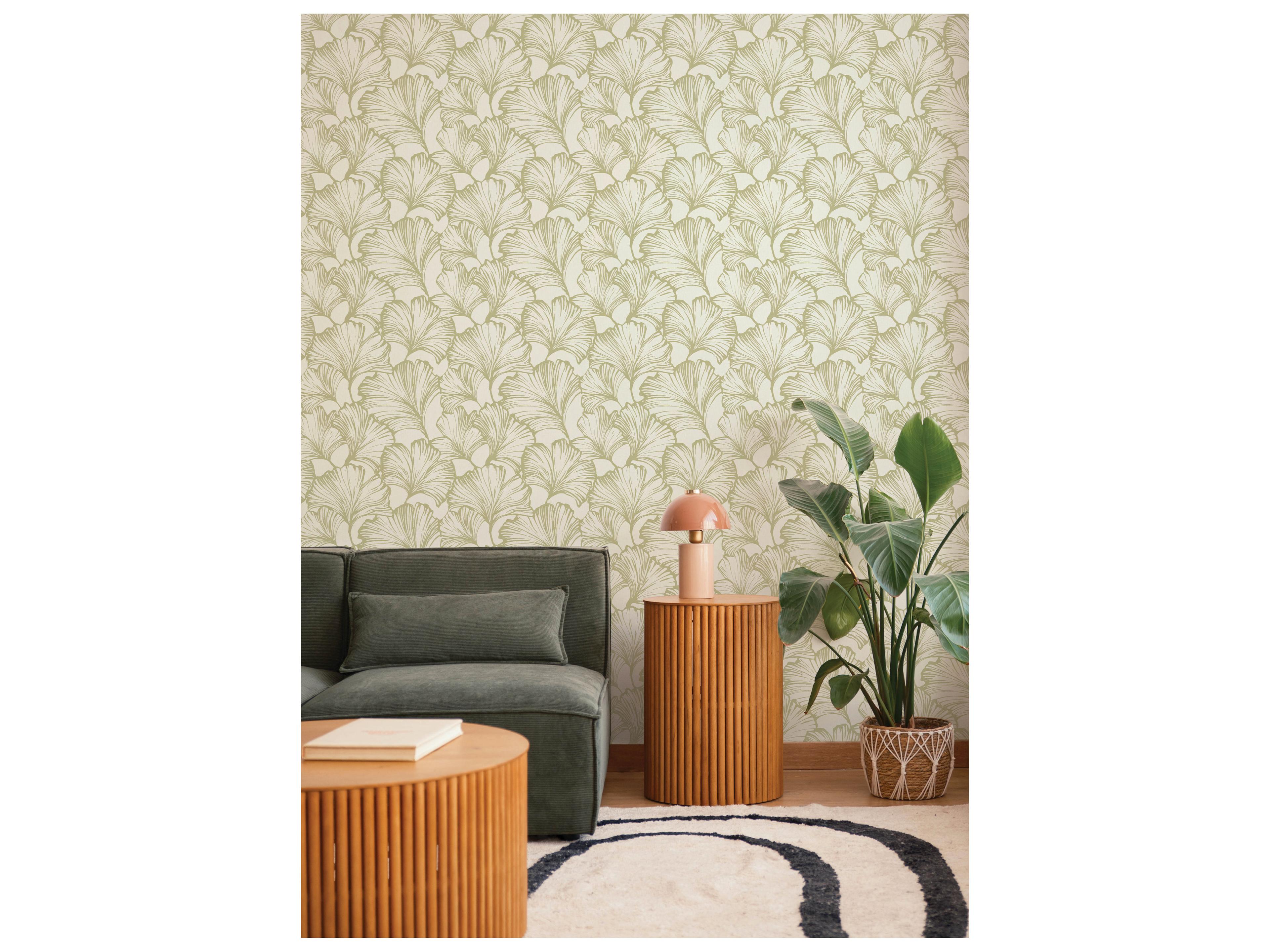 York Wallcoverings Drew & Jonathan Home Fifth Edition Moss Ginkgo Leaf Wallpaper