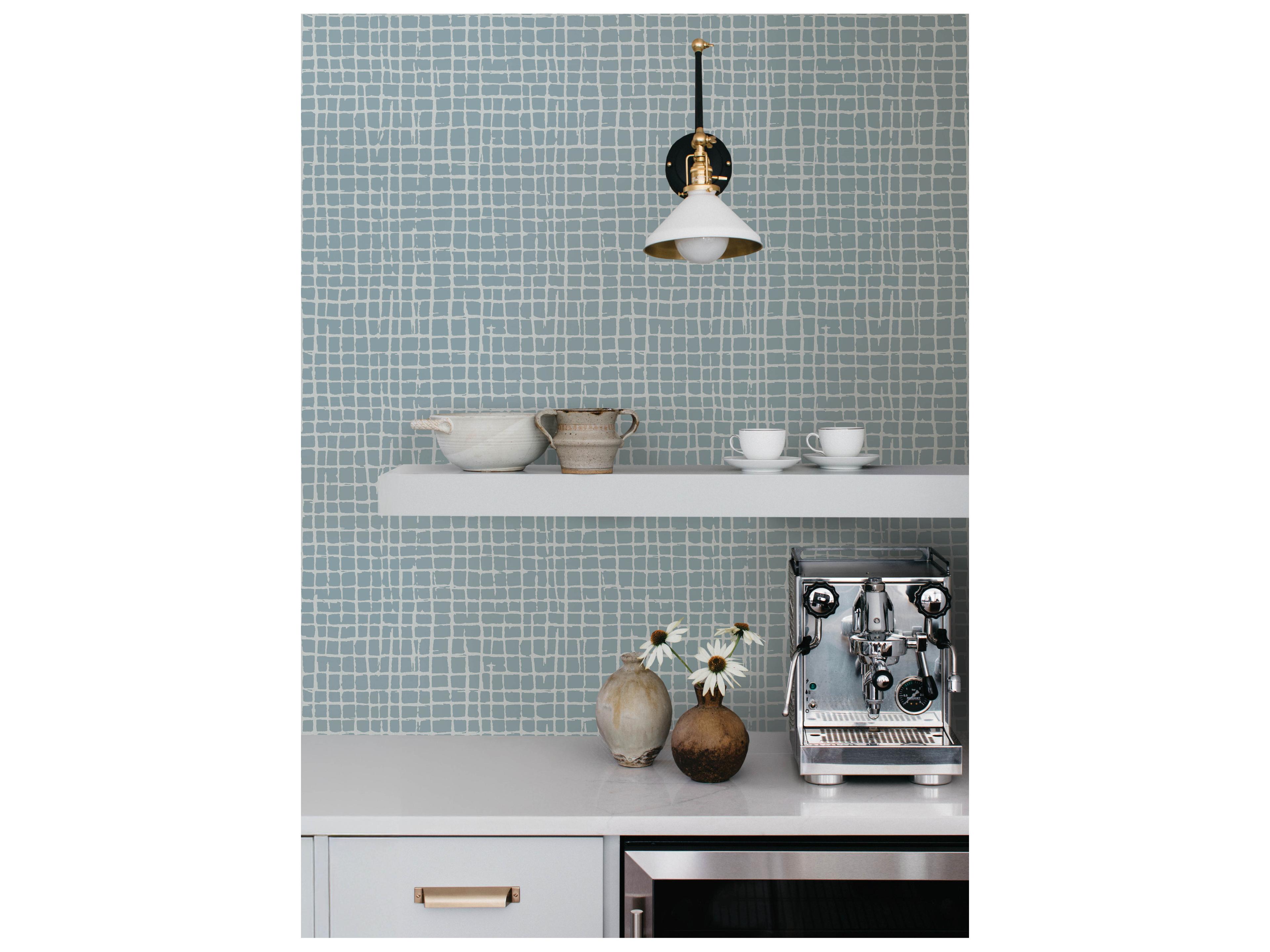 York Wallcoverings Drew & Jonathan Home Fifth Edition Sky Blue Gridline Wallpaper