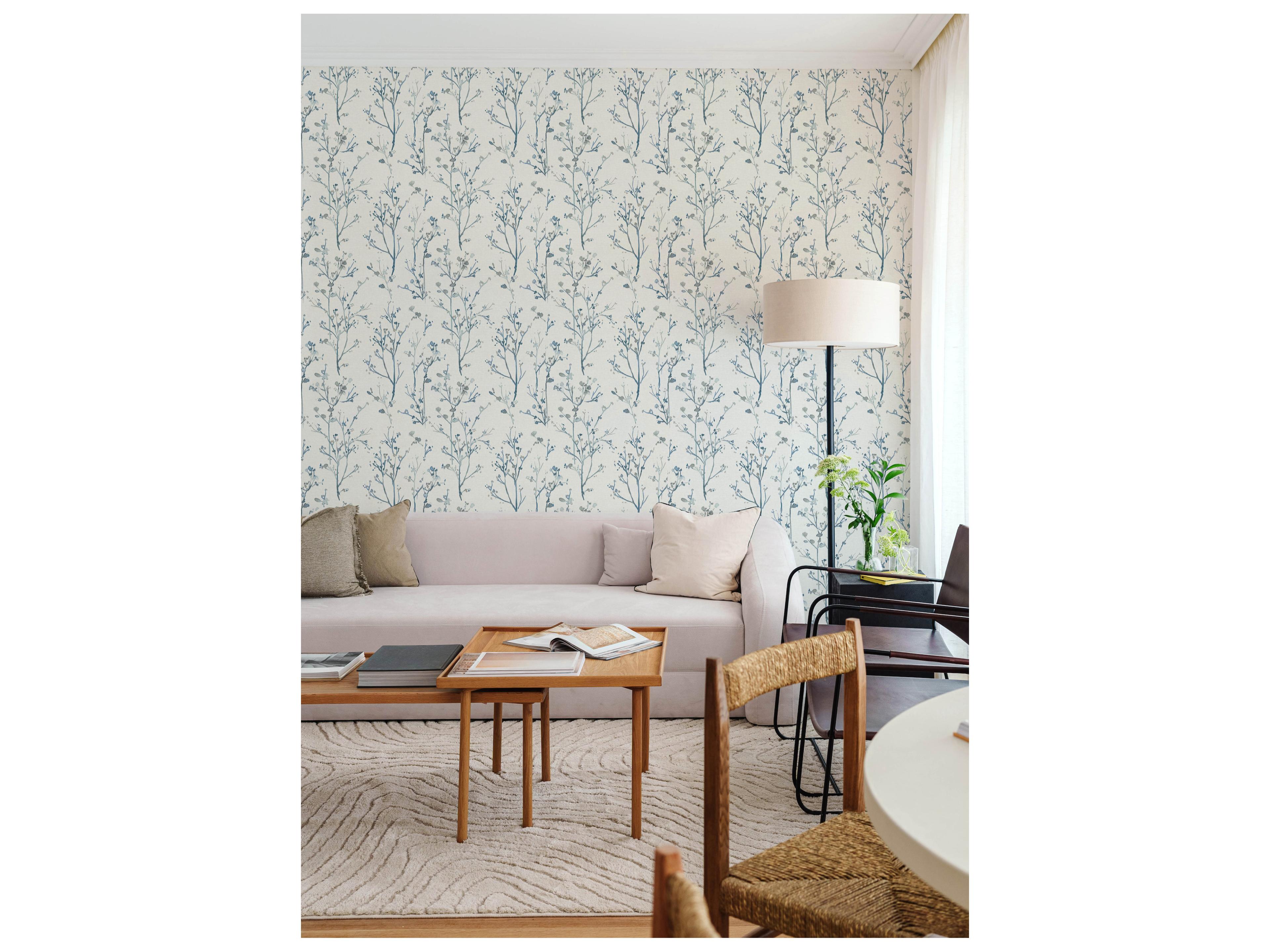 York Wallcoverings Drew & Jonathan Home Fifth Edition Blue Budding Branches Wallpaper