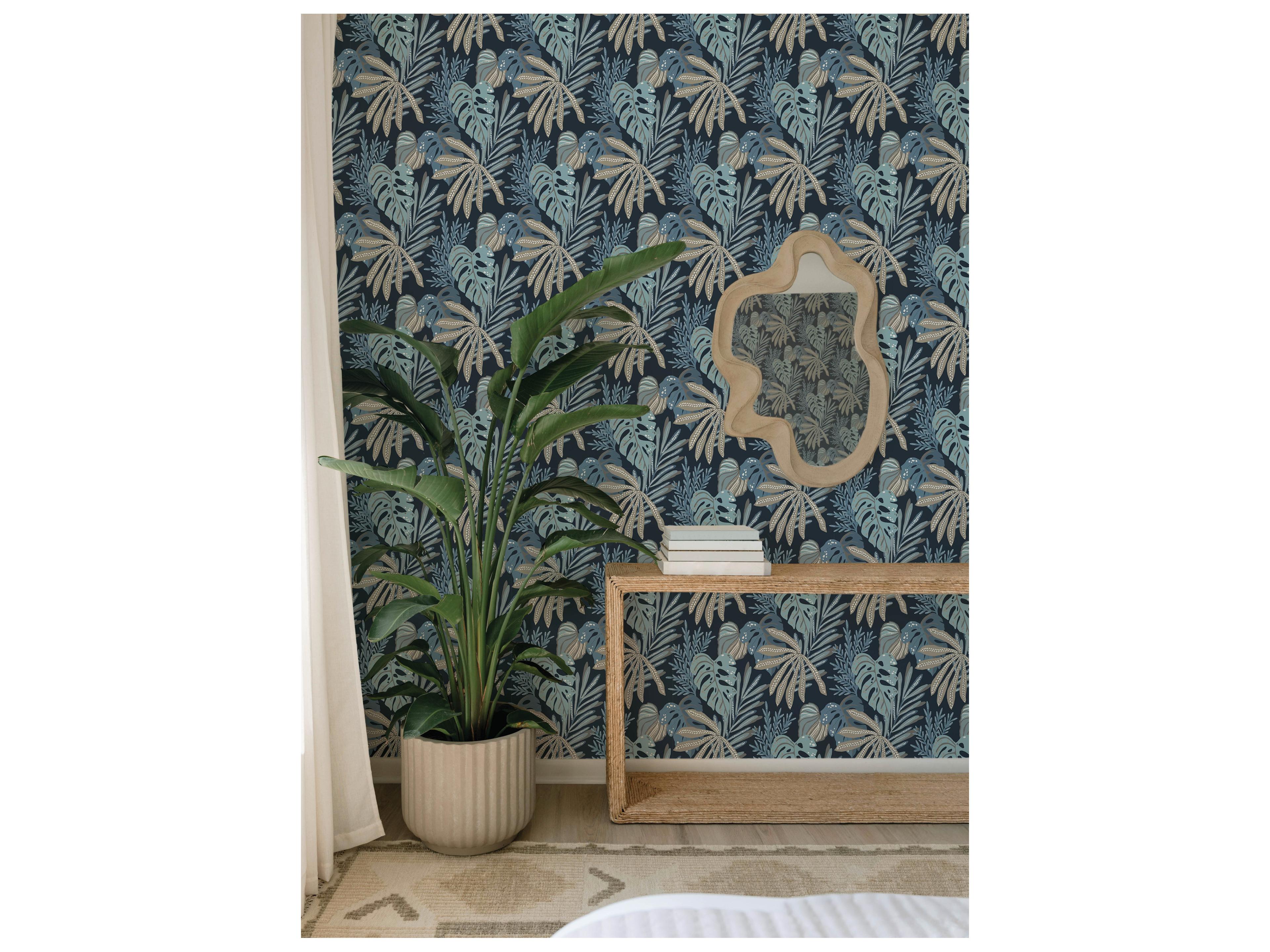 York Wallcoverings Drew & Jonathan Home Fifth Edition Blue Tropical Foliage Wallpaper