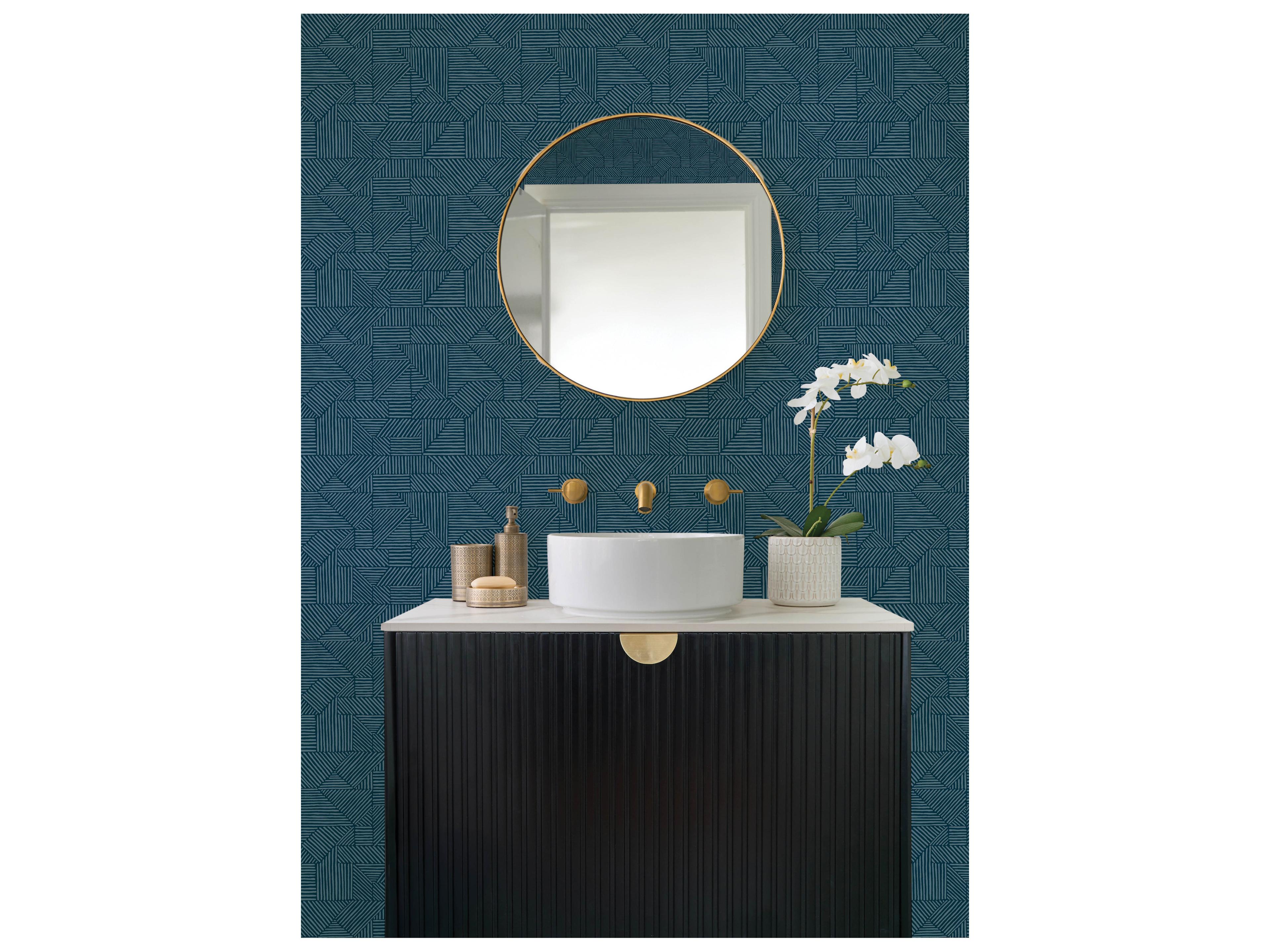 York Wallcoverings Drew & Jonathan Home Fifth Edition Dark Blue Block Geometric Wallpaper