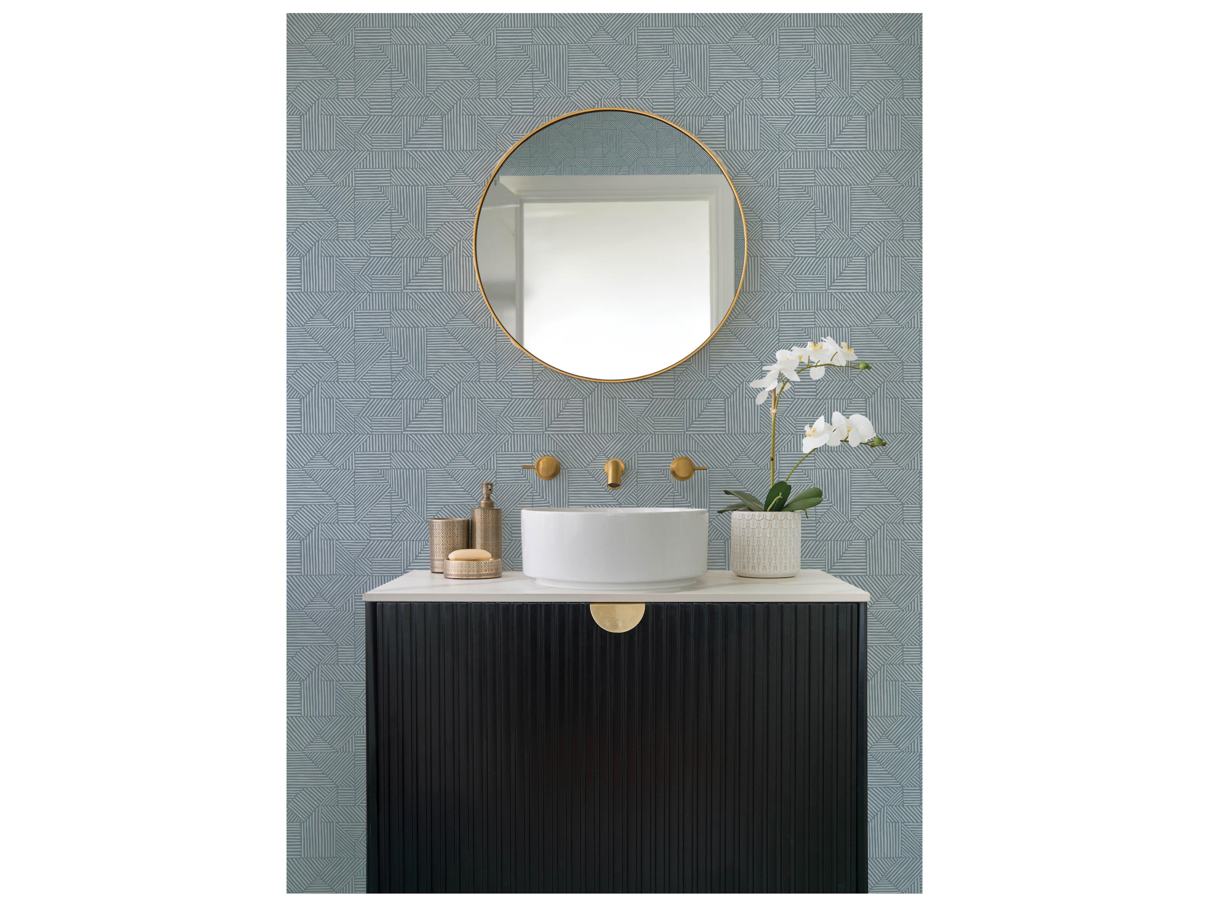 York Wallcoverings Drew & Jonathan Home Fifth Edition Blue Block Geometric Wallpaper