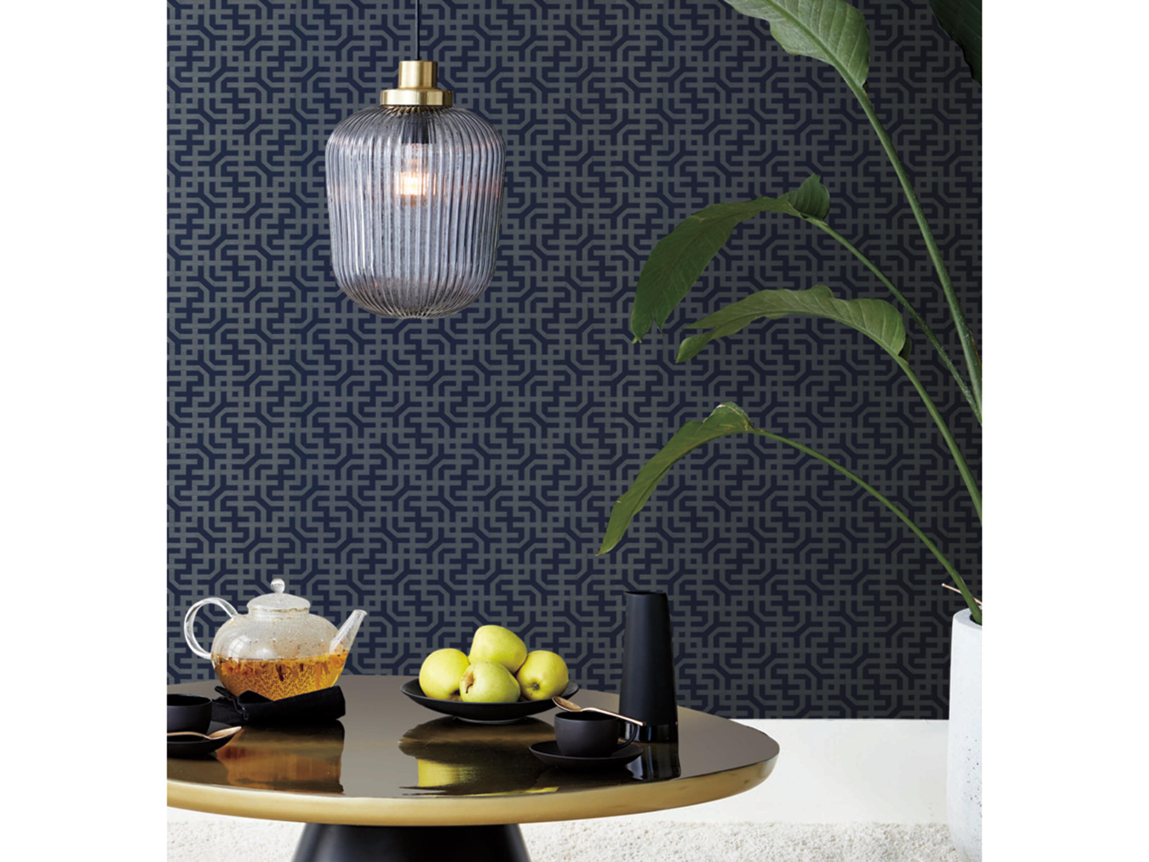 York Wallcoverings Ronald Redding Traveler Navy Dynastic Lattice Wallpaper
