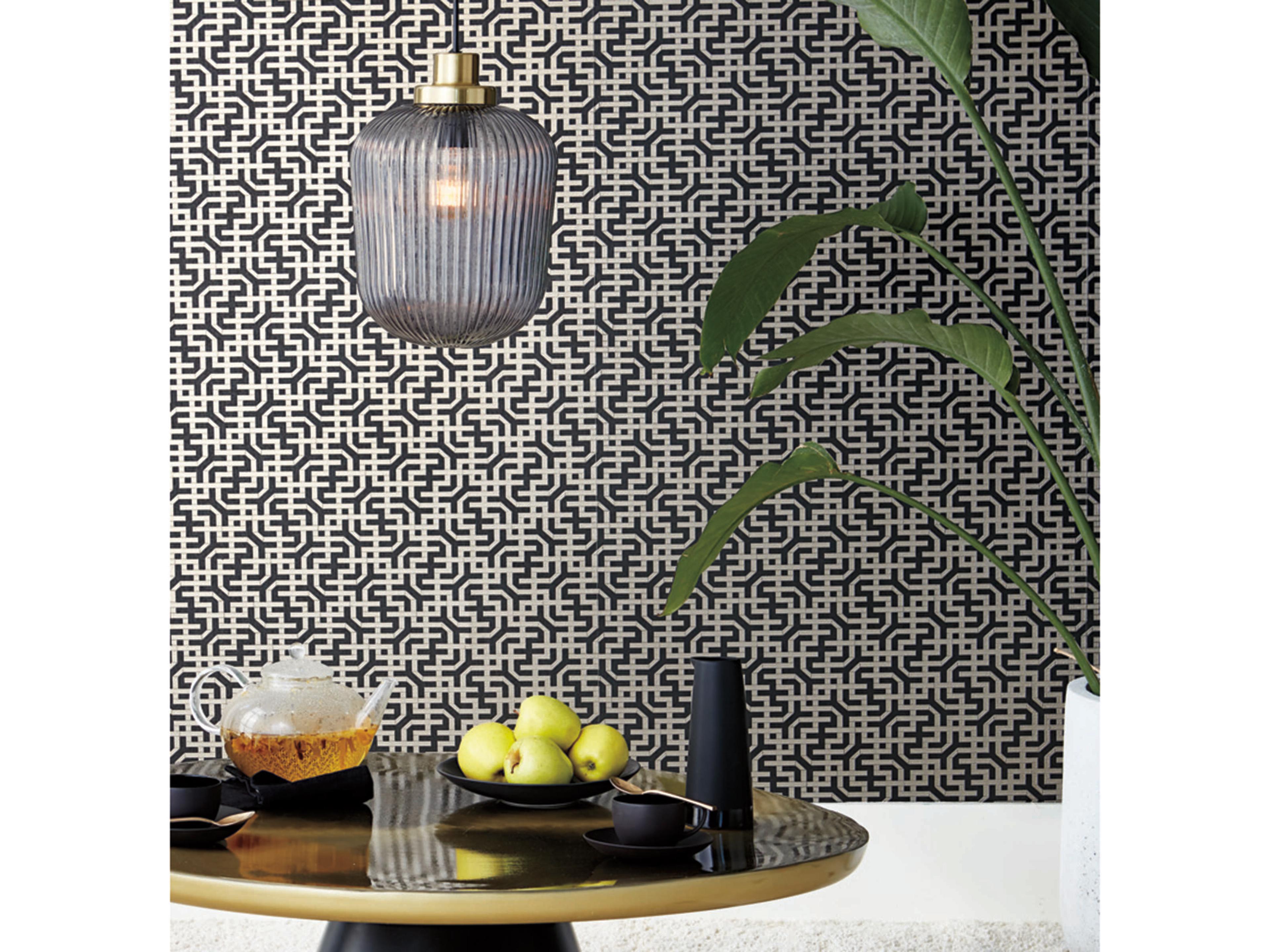 Ronald Redding Traveler Black Dynastic Lattice Wallpaper