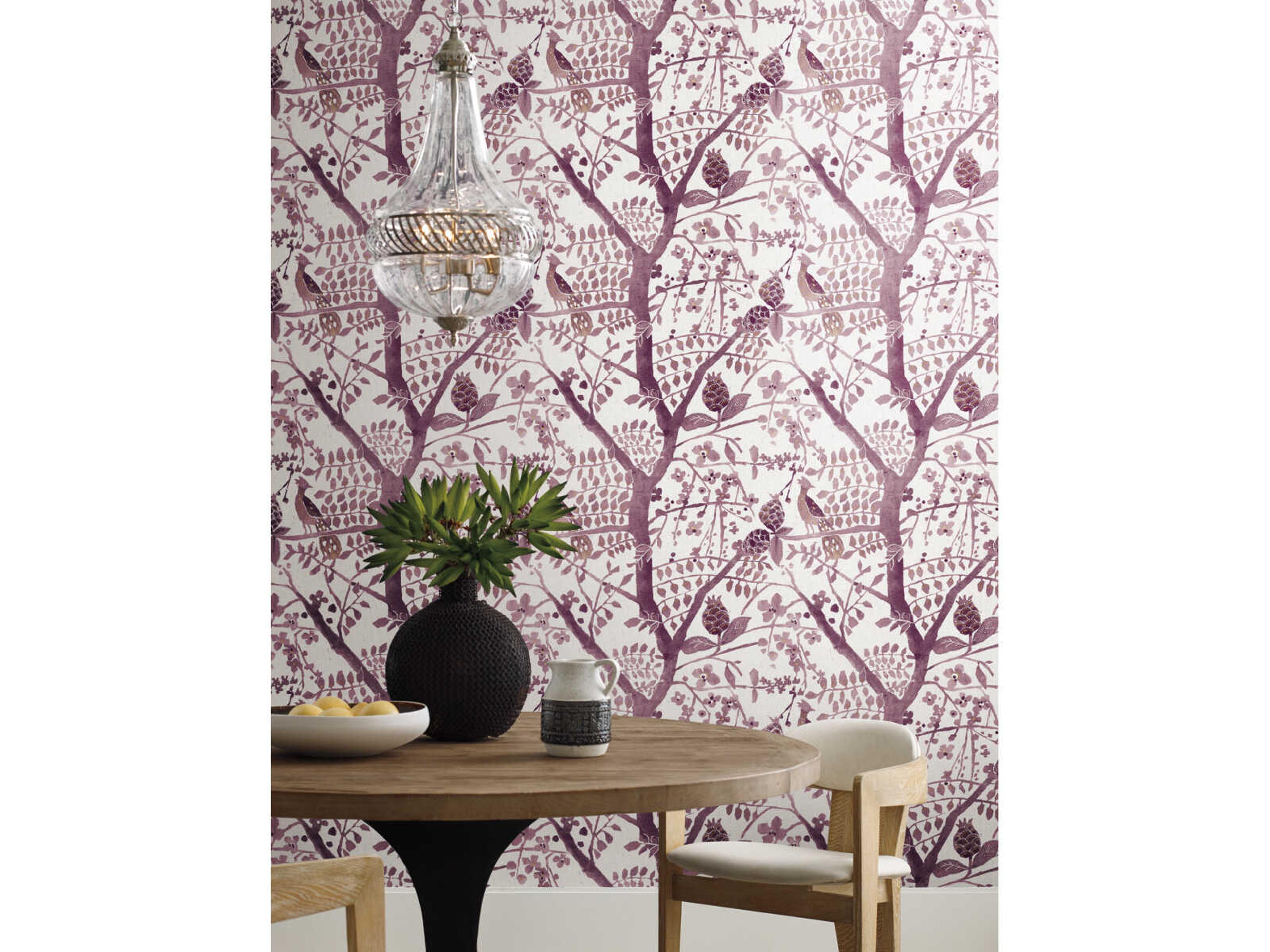 York Wallcoverings Antonina Vella Boho Luxe Purple Peacock Block Print Wallpaper