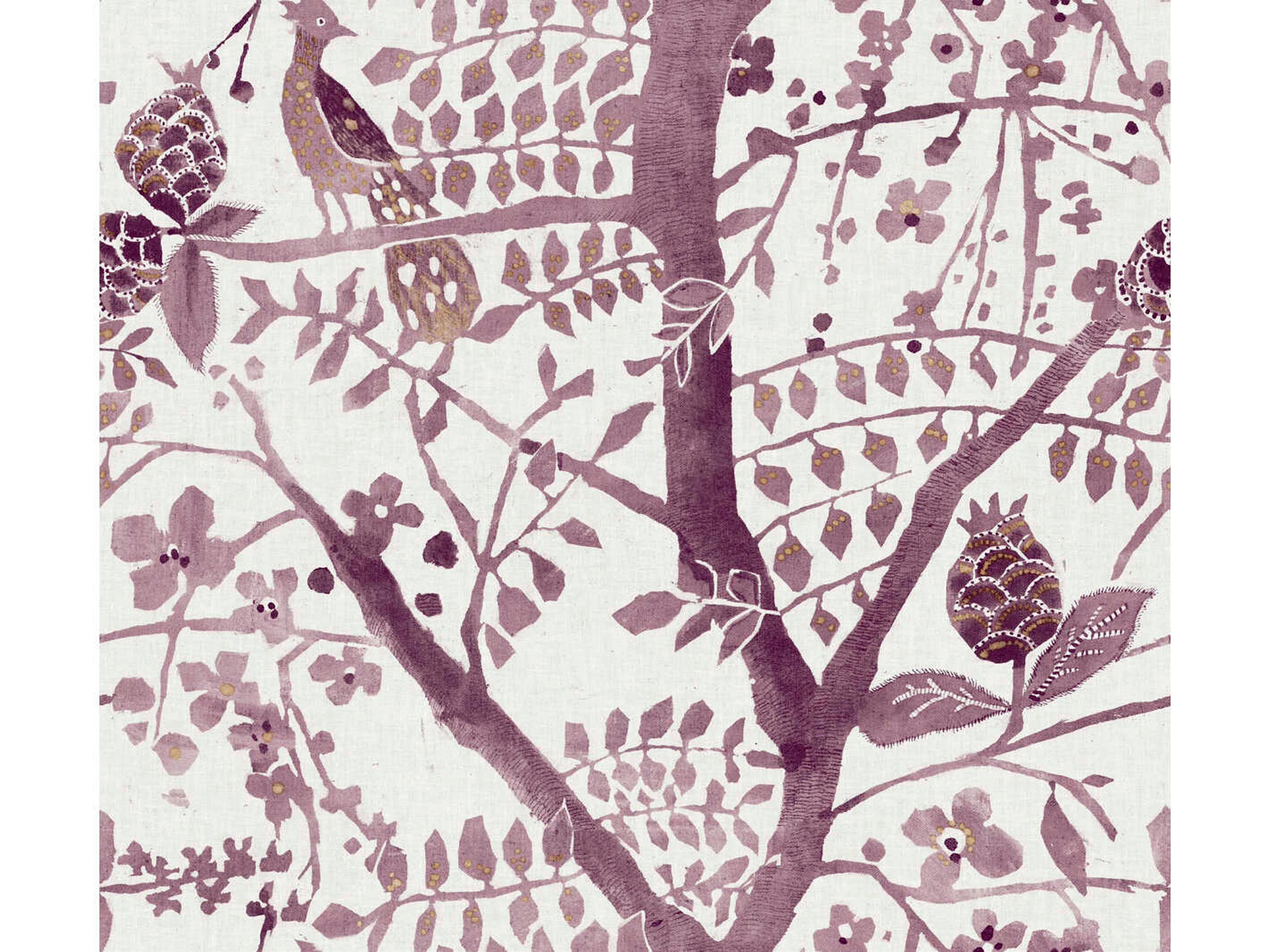 York Wallcoverings Antonina Vella Boho Luxe Purple Peacock Block Print Wallpaper