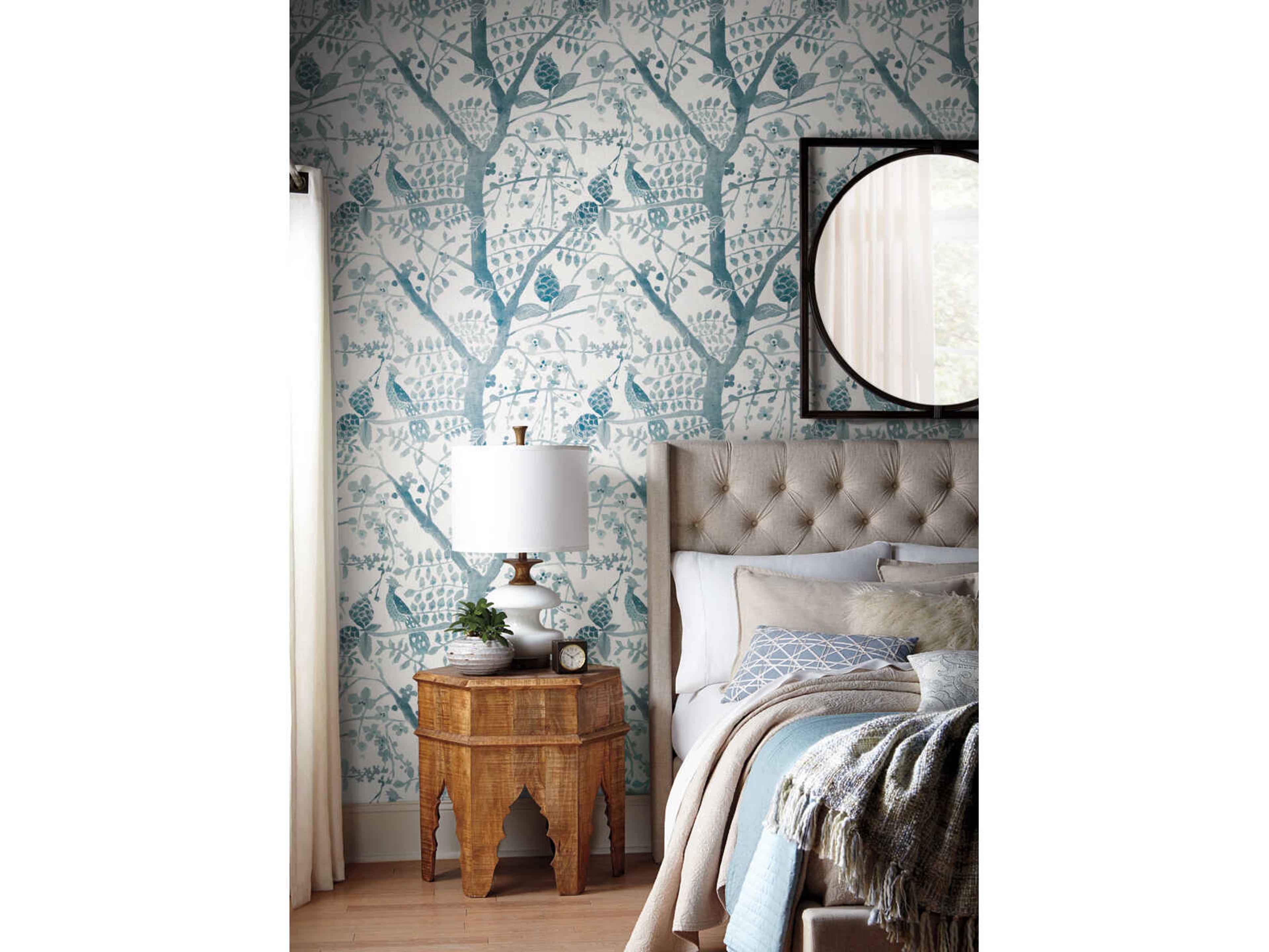 York Wallcoverings Antonina Vella Boho Luxe Teal Peacock Block Print Wallpaper