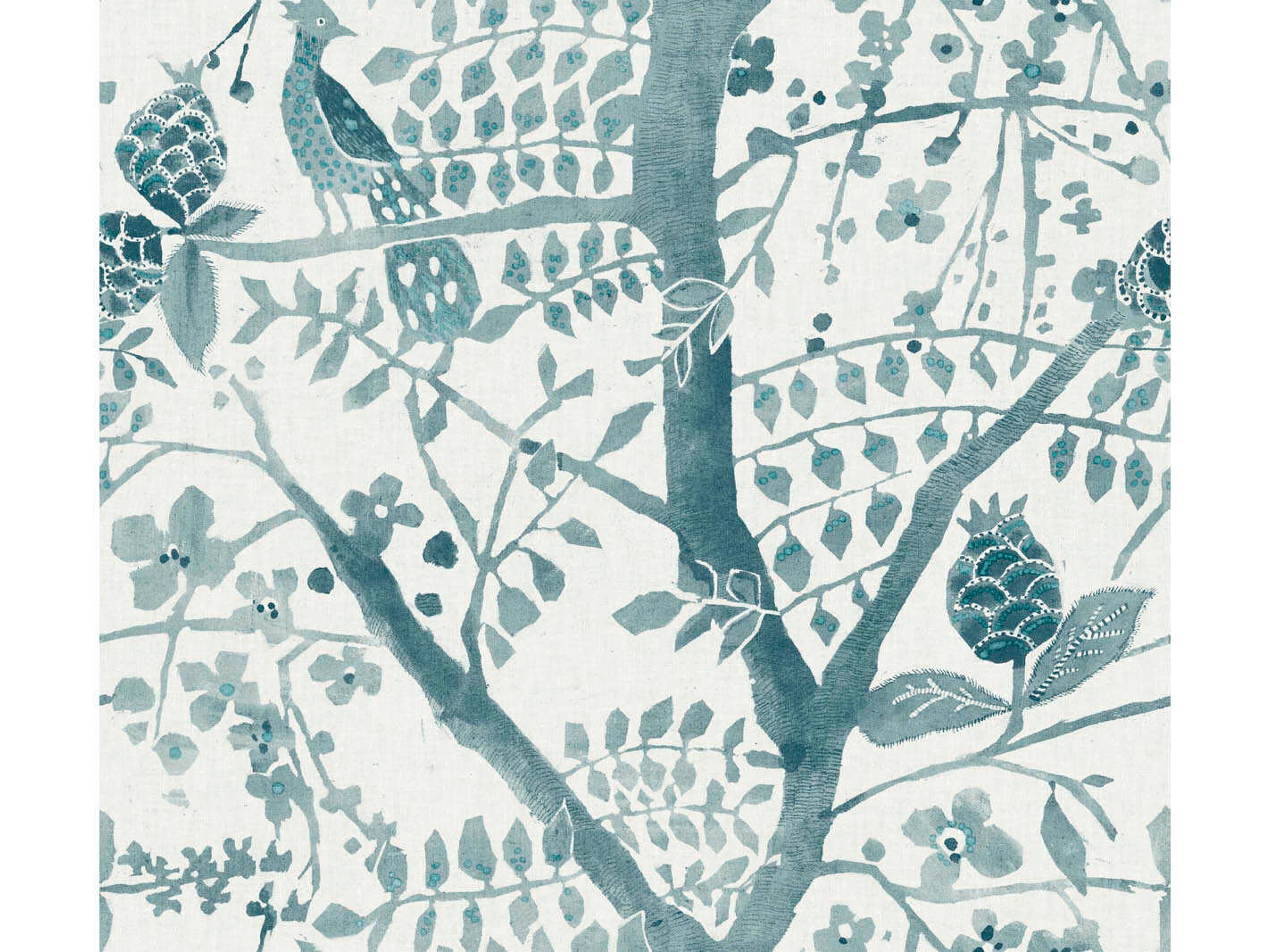 York Wallcoverings Antonina Vella Boho Luxe Teal Peacock Block Print Wallpaper