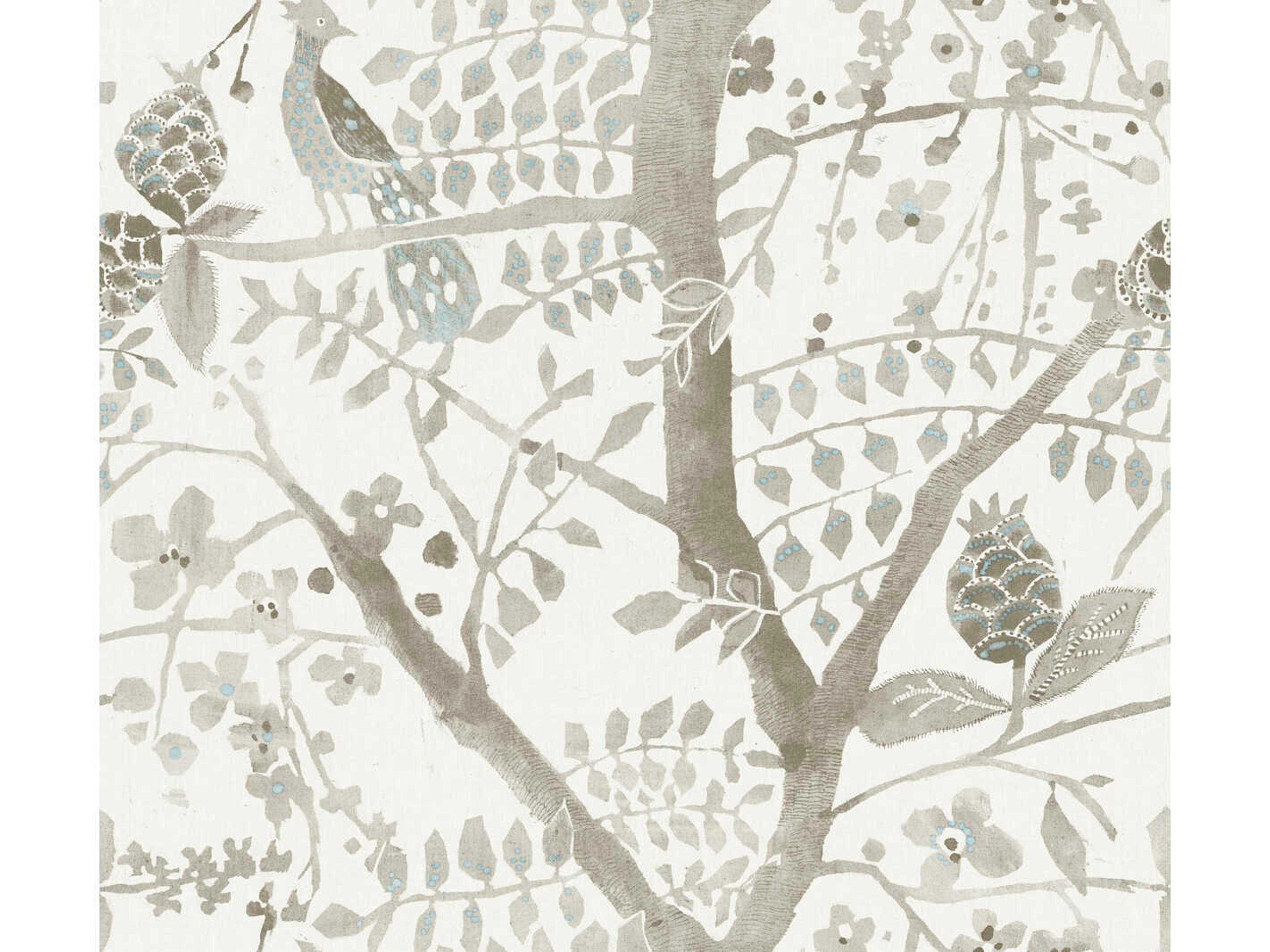 York Wallcoverings Antonina Vella Boho Luxe Off White Peacock Block Print Wallpaper