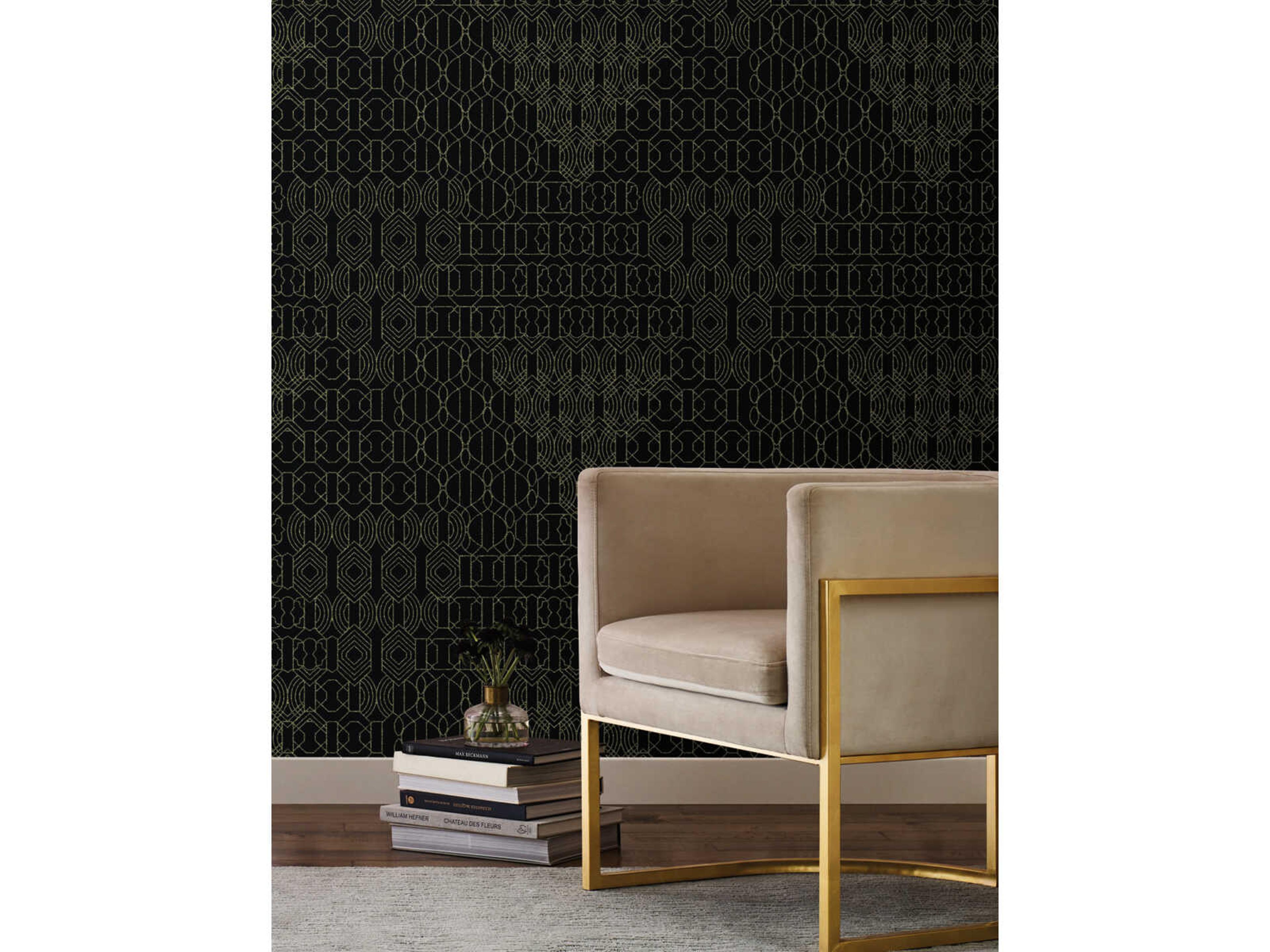 York Wallcoverings Antonina Vella Boho Luxe Black Modern Chandelier Wallpaper