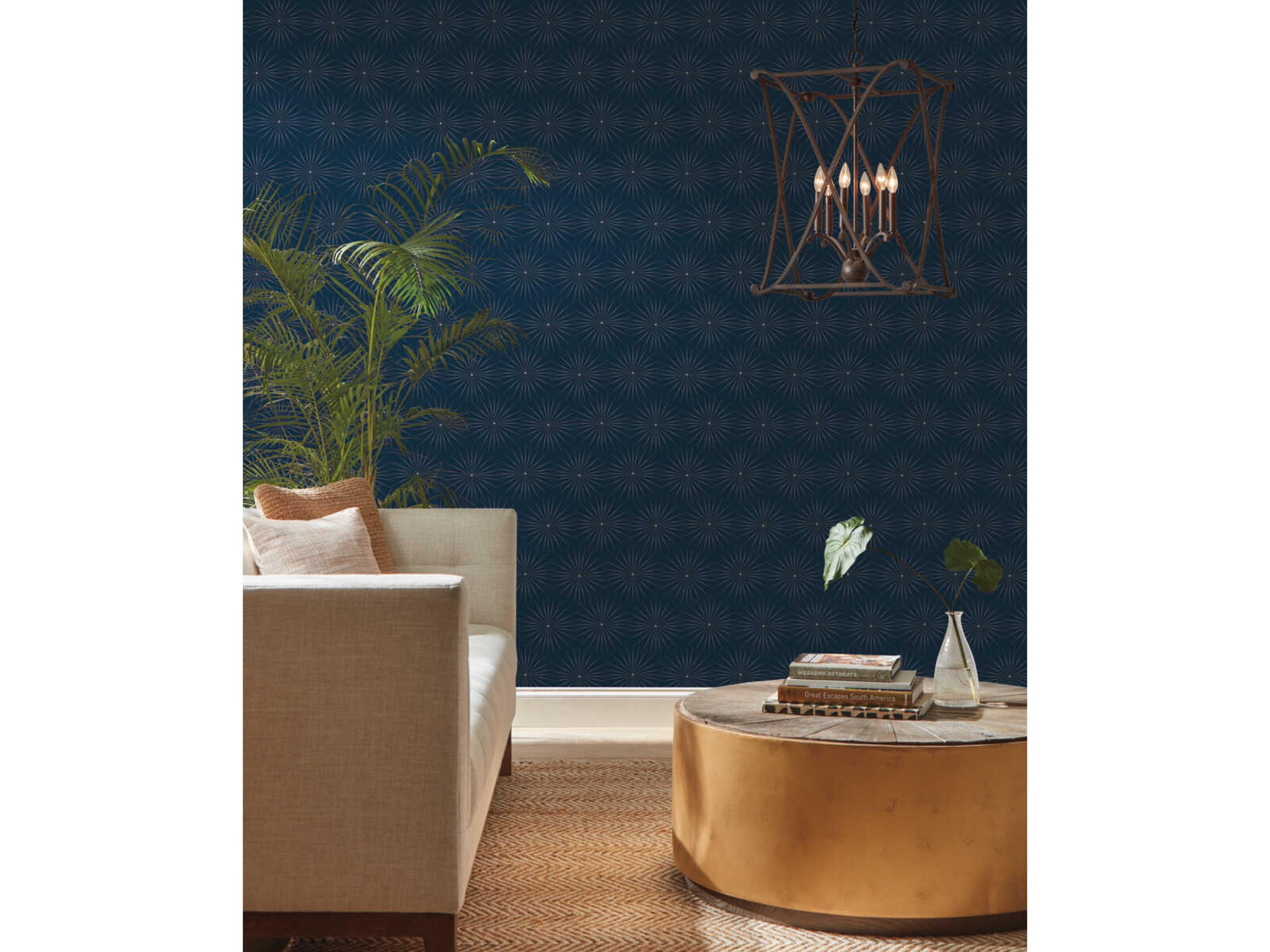 York Wallcoverings Antonina Vella Boho Luxe Blue Silver Starlight Wallpaper