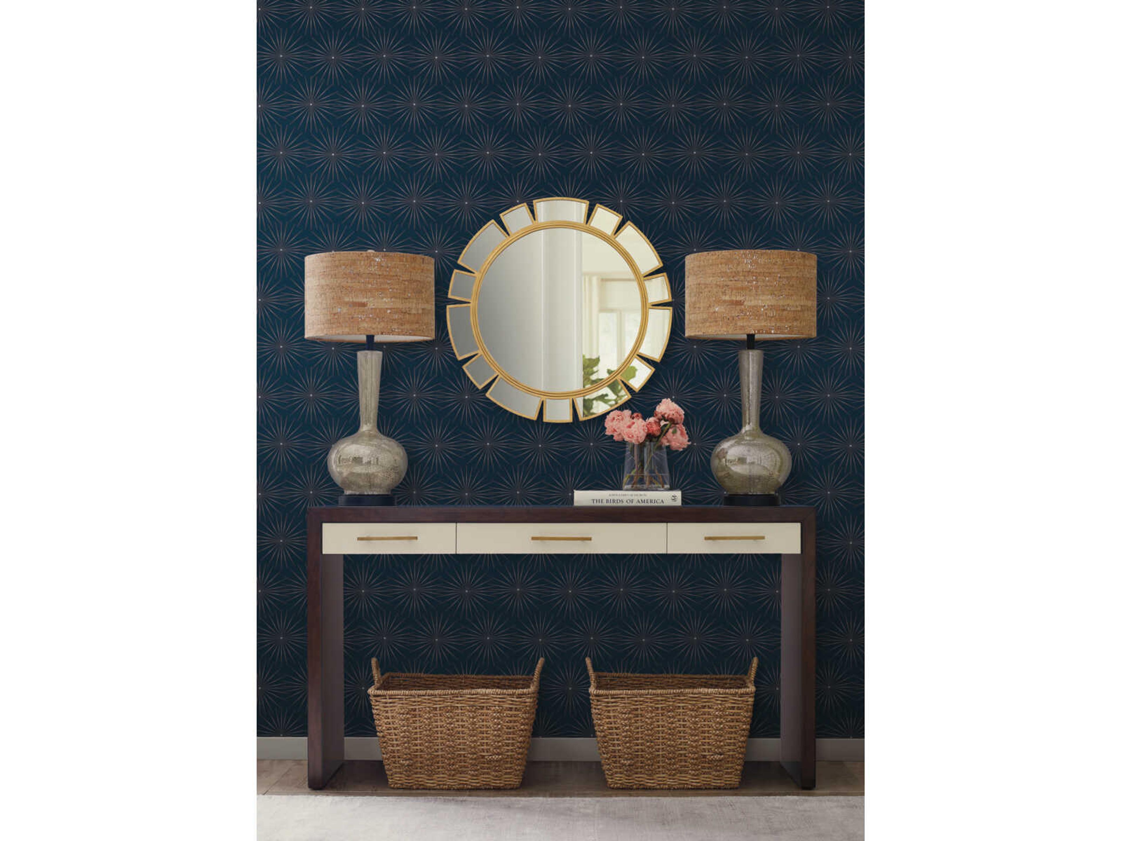 York Wallcoverings Antonina Vella Boho Luxe Blue Silver Starlight Wallpaper