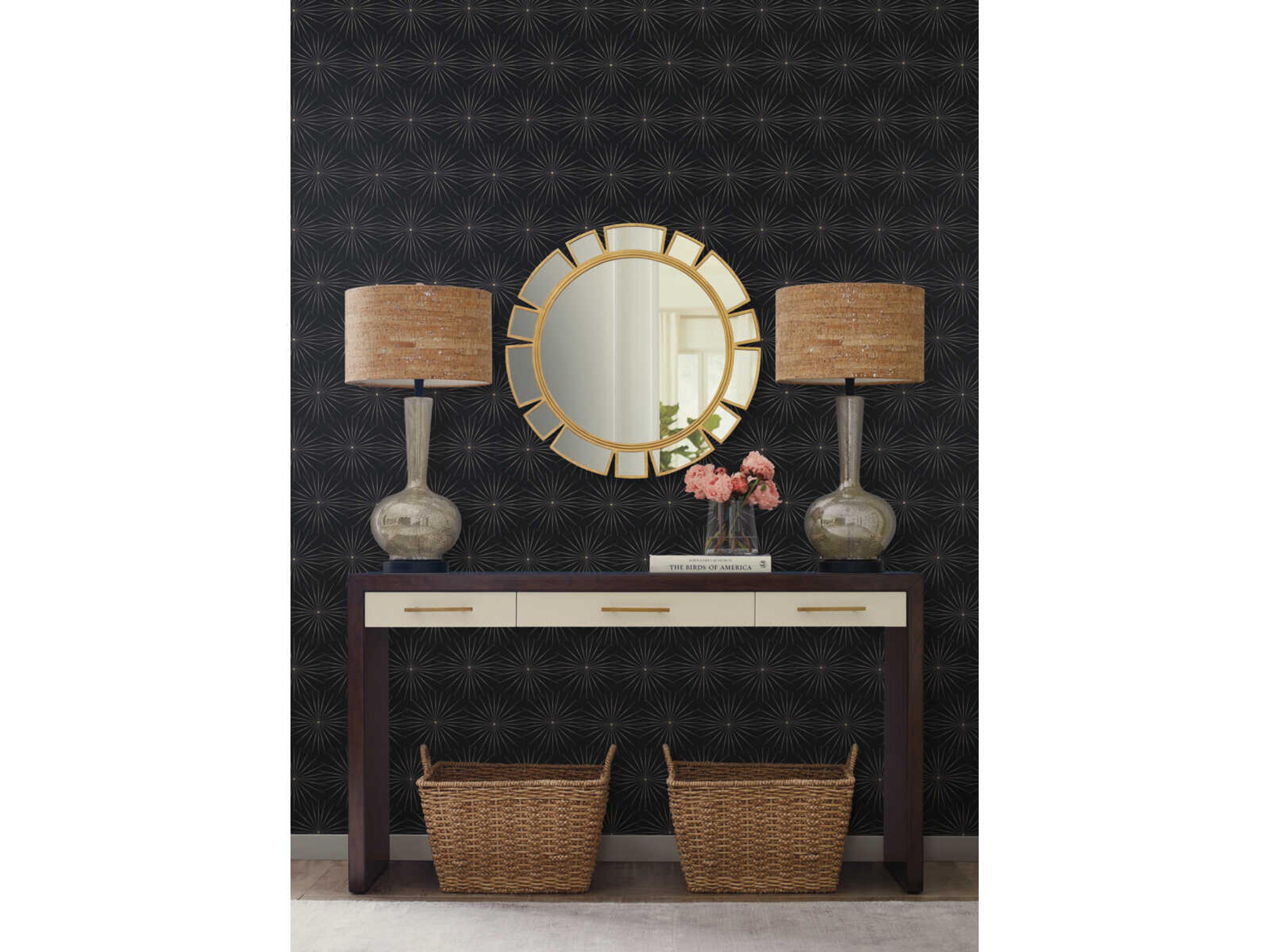 York Wallcoverings Antonina Vella Boho Luxe Black Gold Starlight Wallpaper