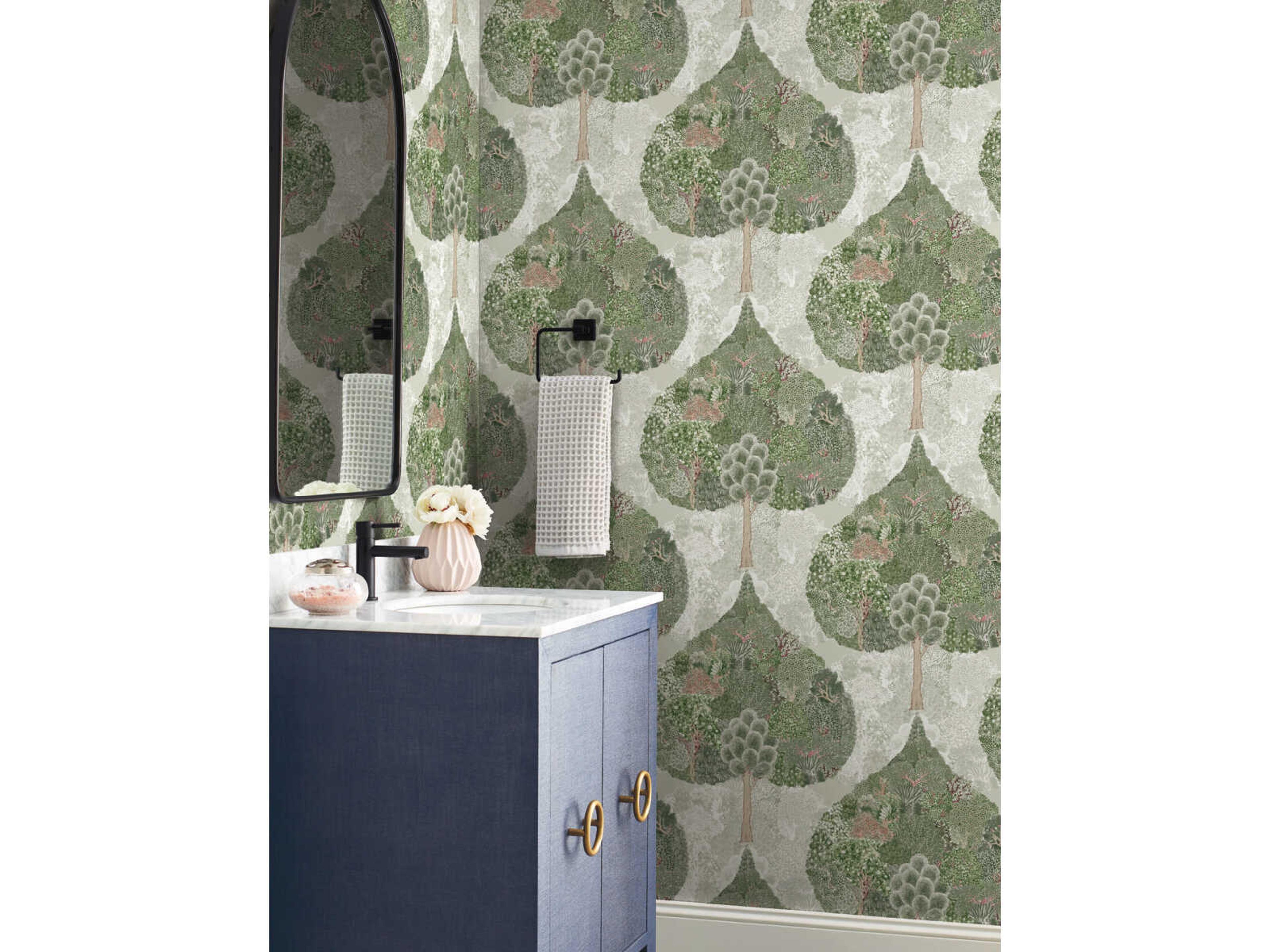 York Wallcoverings Antonina Vella Boho Luxe Green Coral Mystic Forest Wallpaper