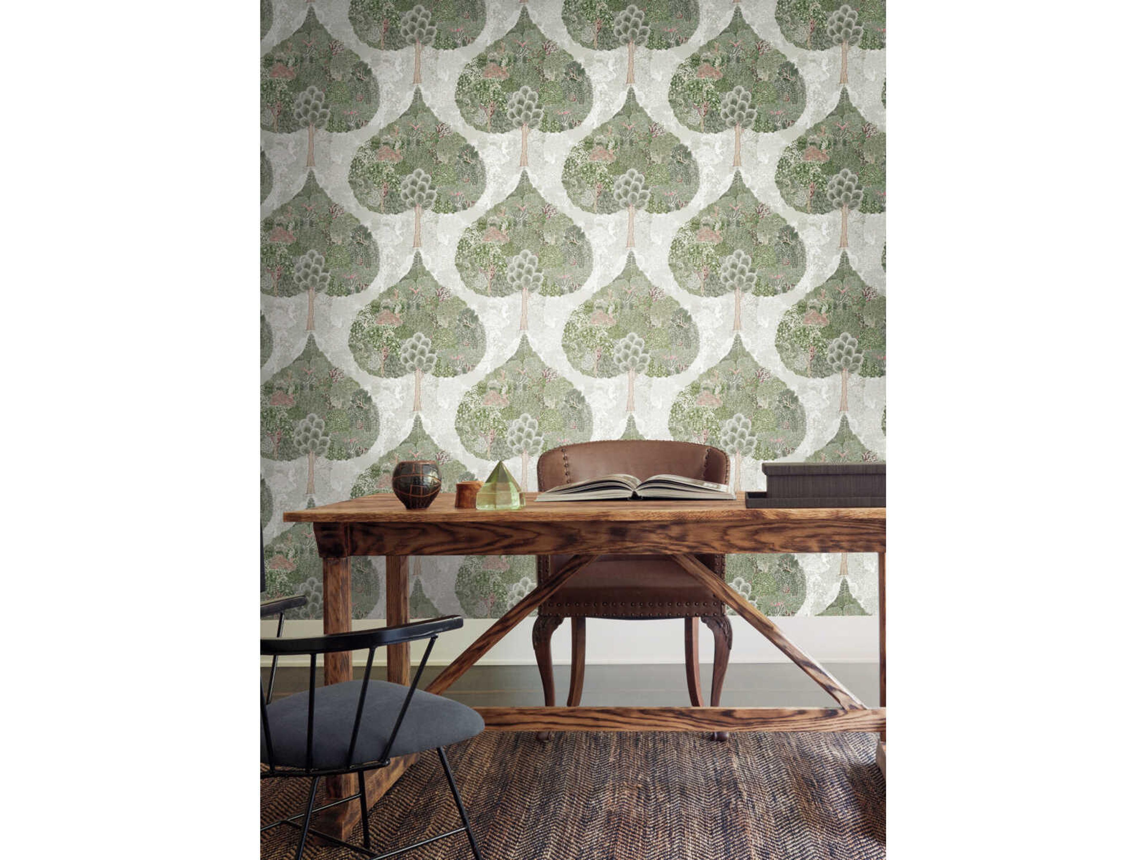 York Wallcoverings Antonina Vella Boho Luxe Green Coral Mystic Forest Wallpaper