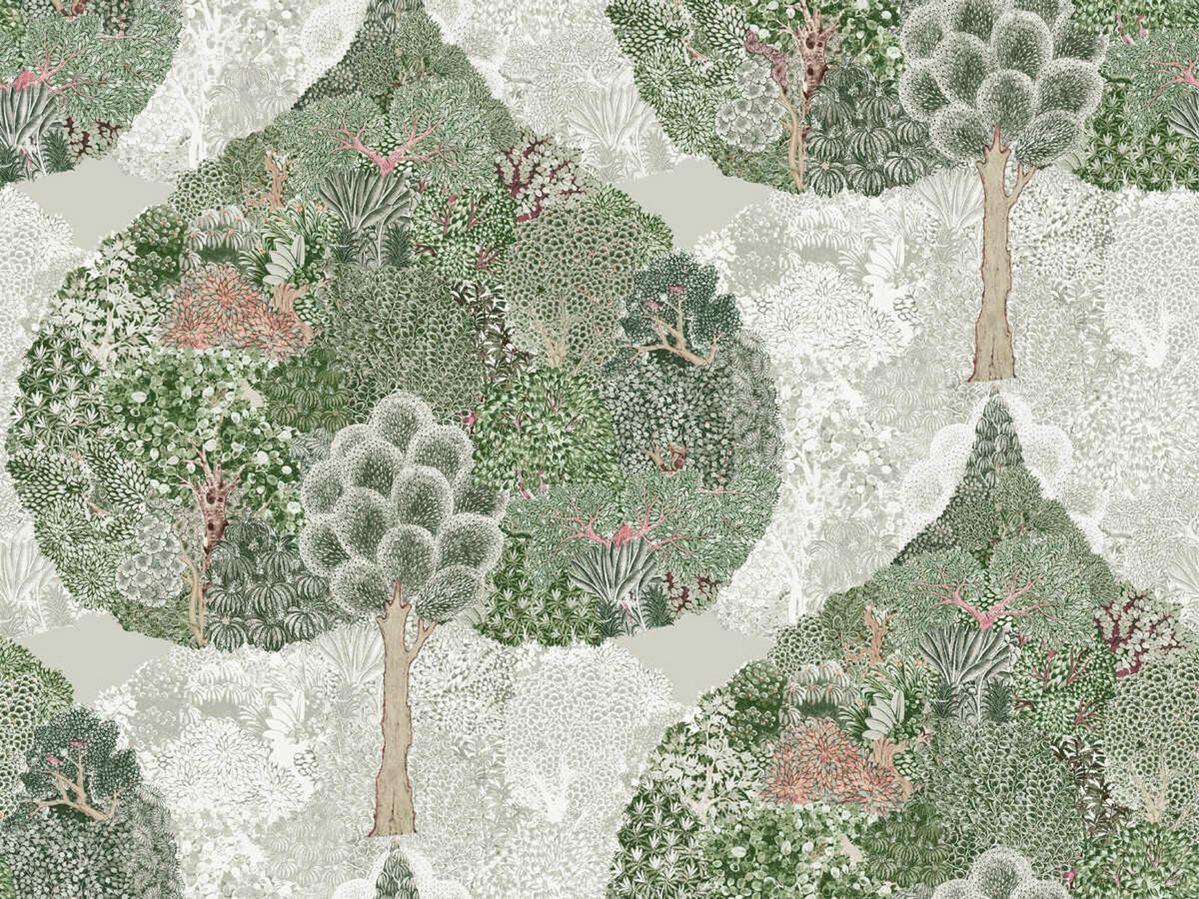 York Wallcoverings Antonina Vella Boho Luxe Green Coral Mystic Forest Wallpaper