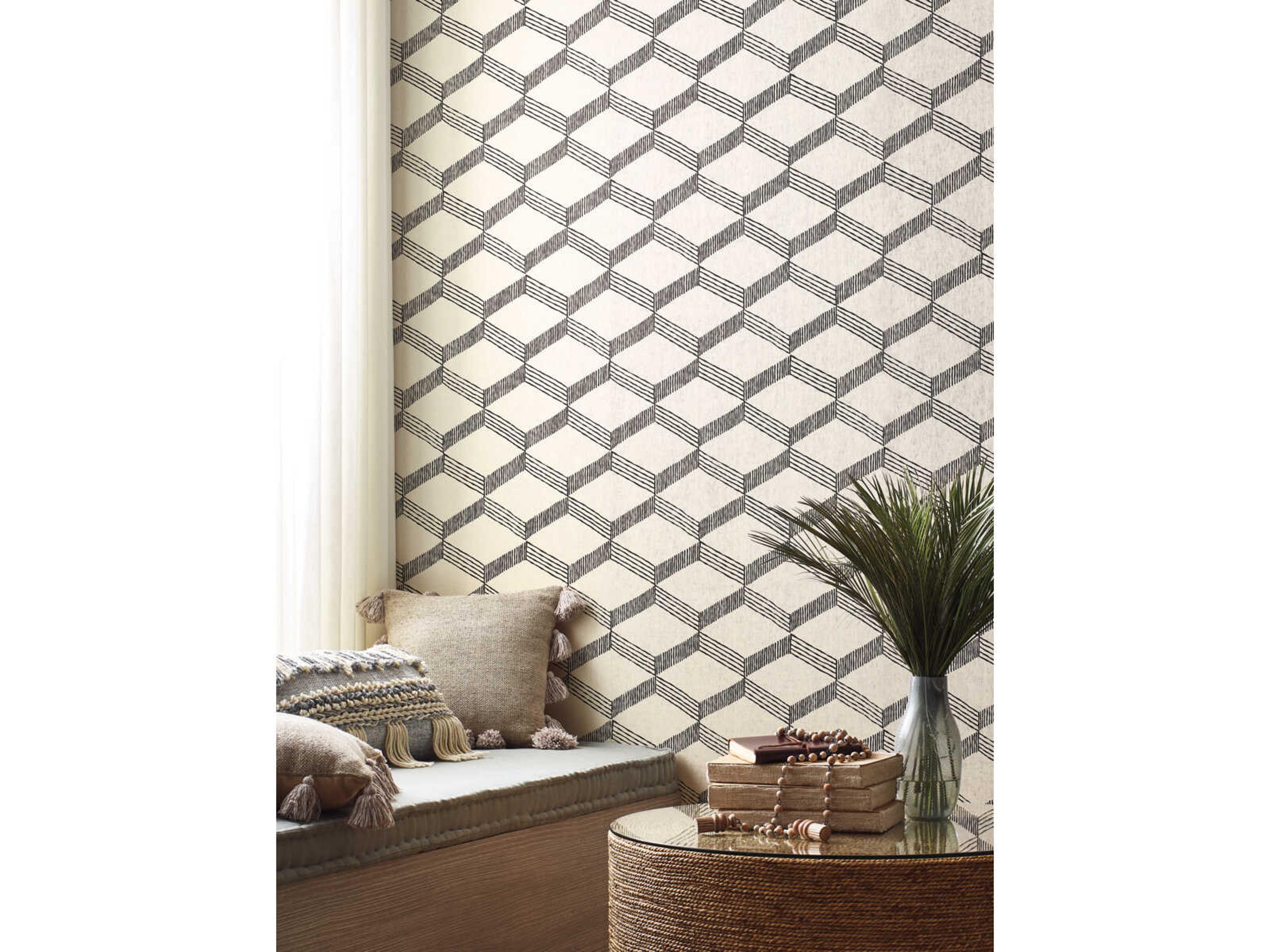 Antonina Vella Boho Luxe Beige Black Palisades Paperweave Wallpaper