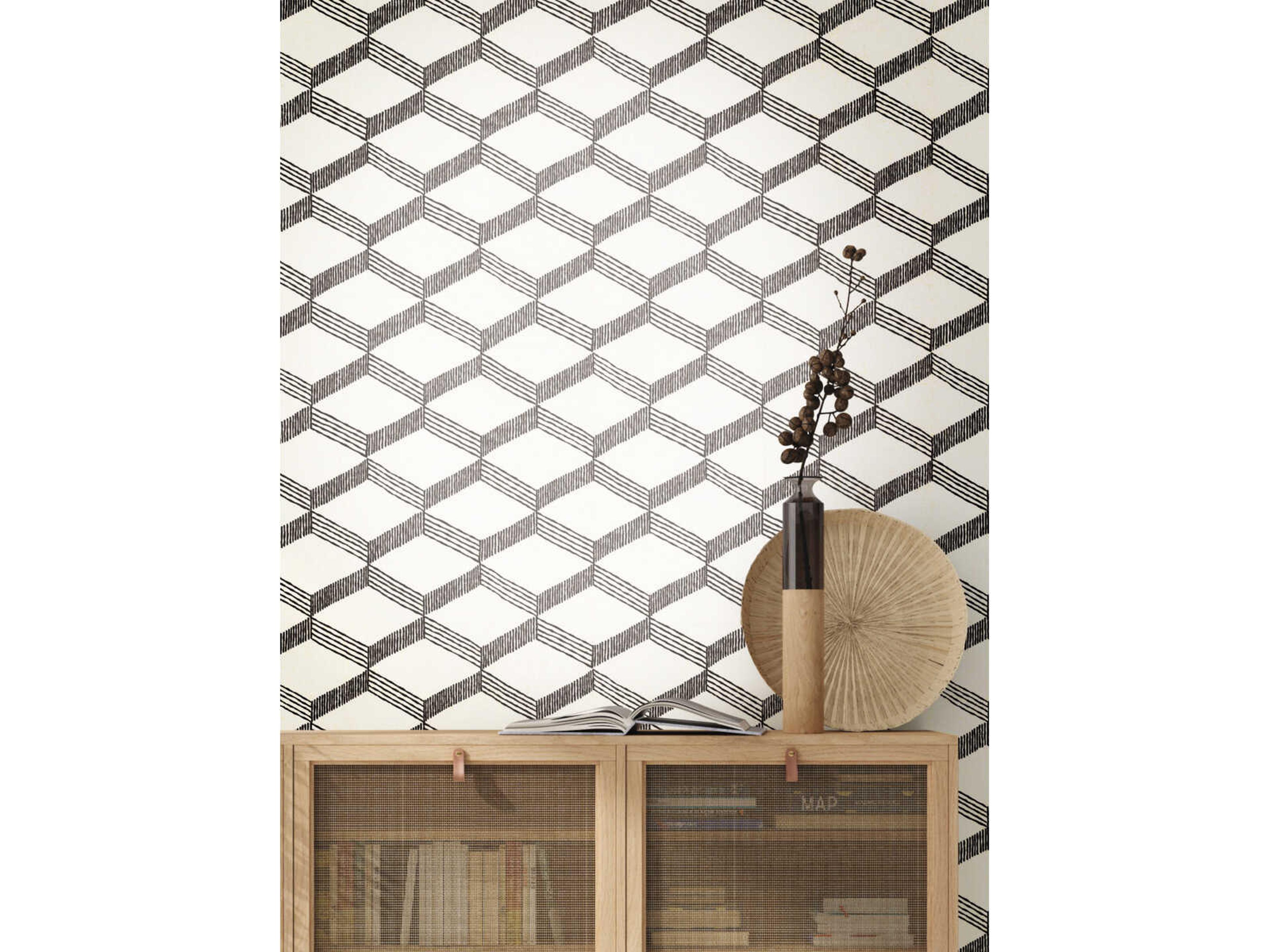 York Wallcoverings Antonina Vella Boho Luxe Beige Black Palisades Paperweave Wallpaper