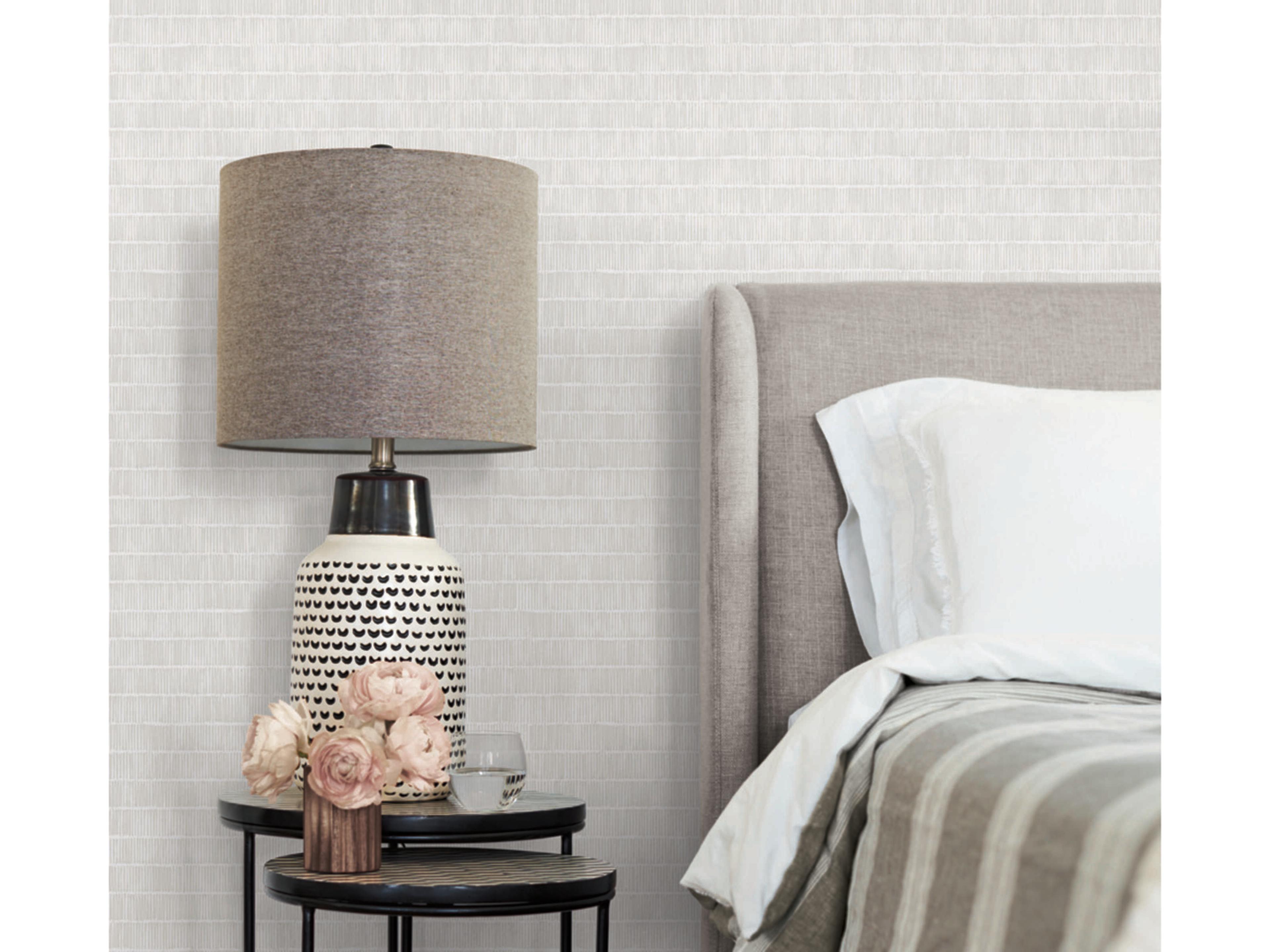 York Wallcoverings Black & White Resource Library White Cream Horizontal Hash Marks Wallpaper