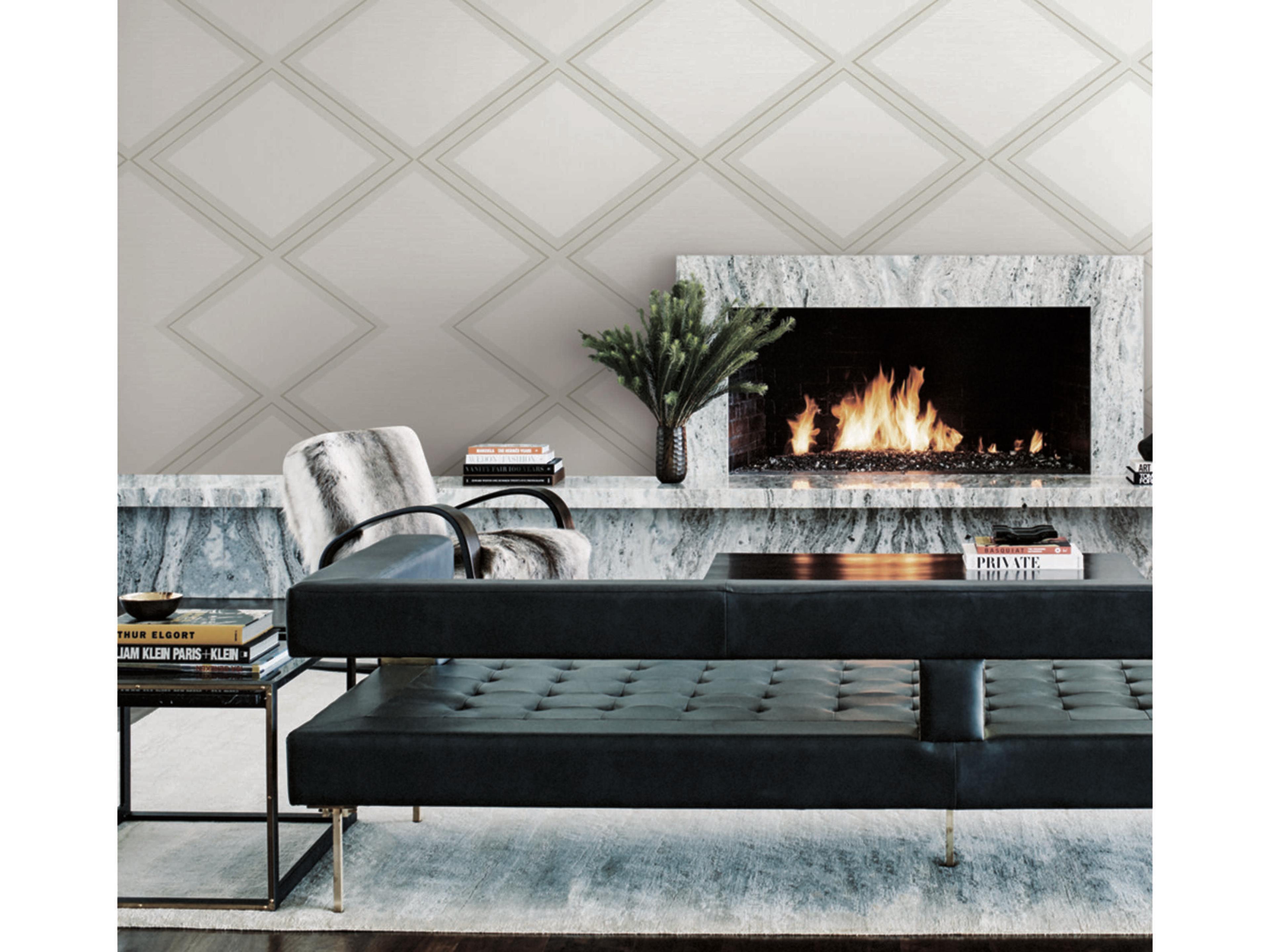 York Wallcoverings Black & White Resource Library White Cream Diamond Twist Wallpaper