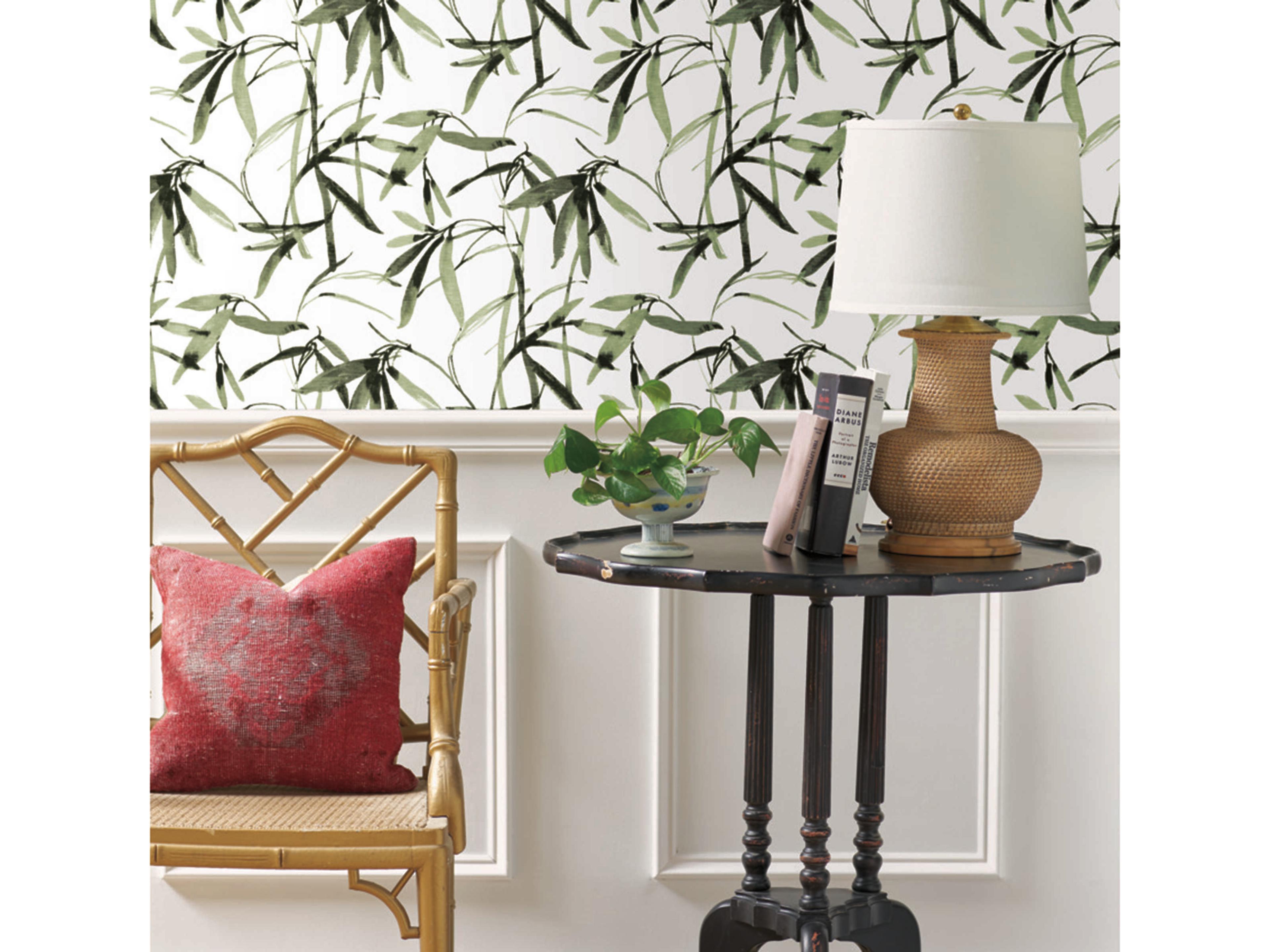 Black & White Resource Library Green Black Bamboo Ink Wallpaper