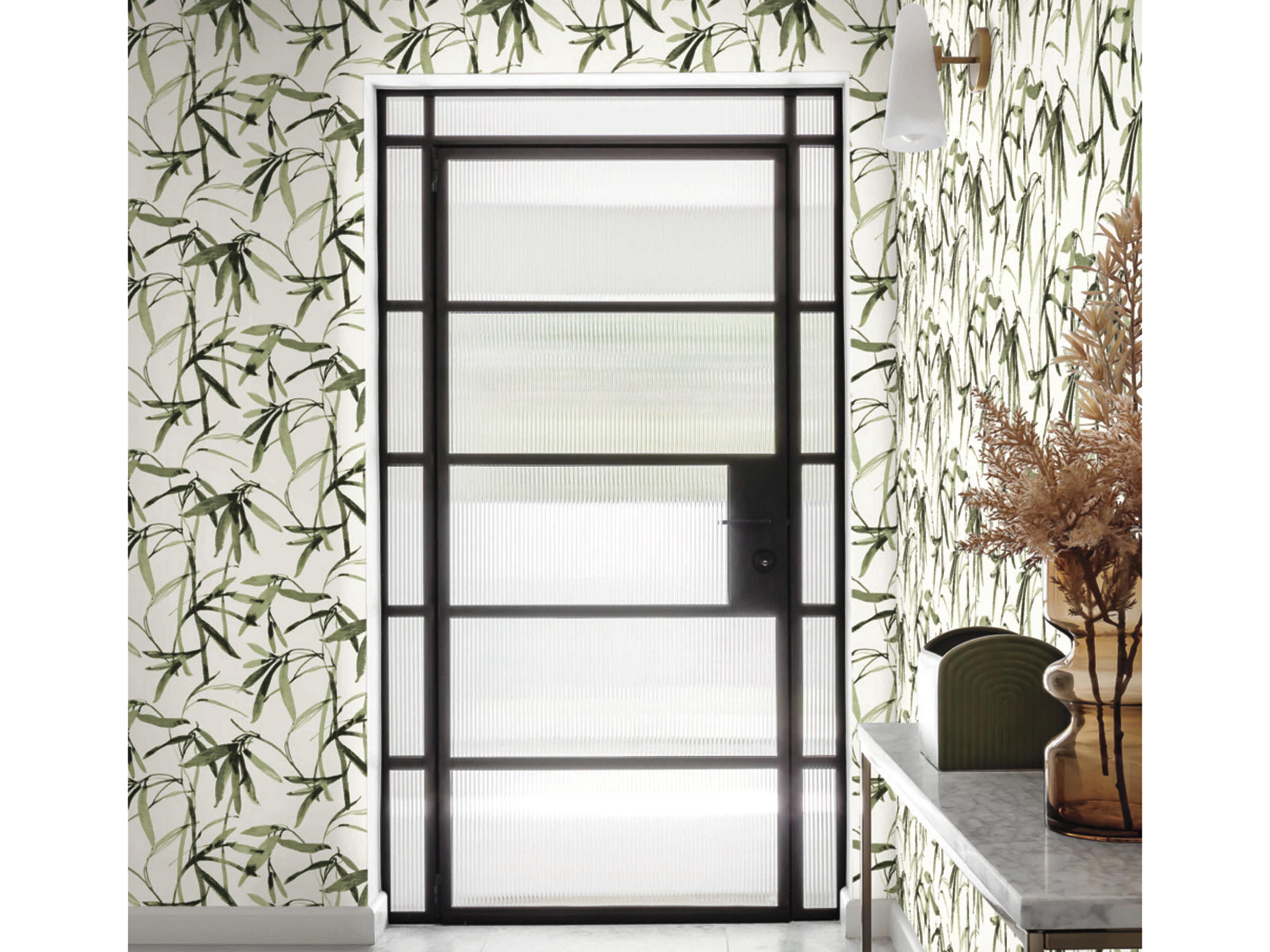 York Wallcoverings Black & White Resource Library Green Black Bamboo Ink Wallpaper