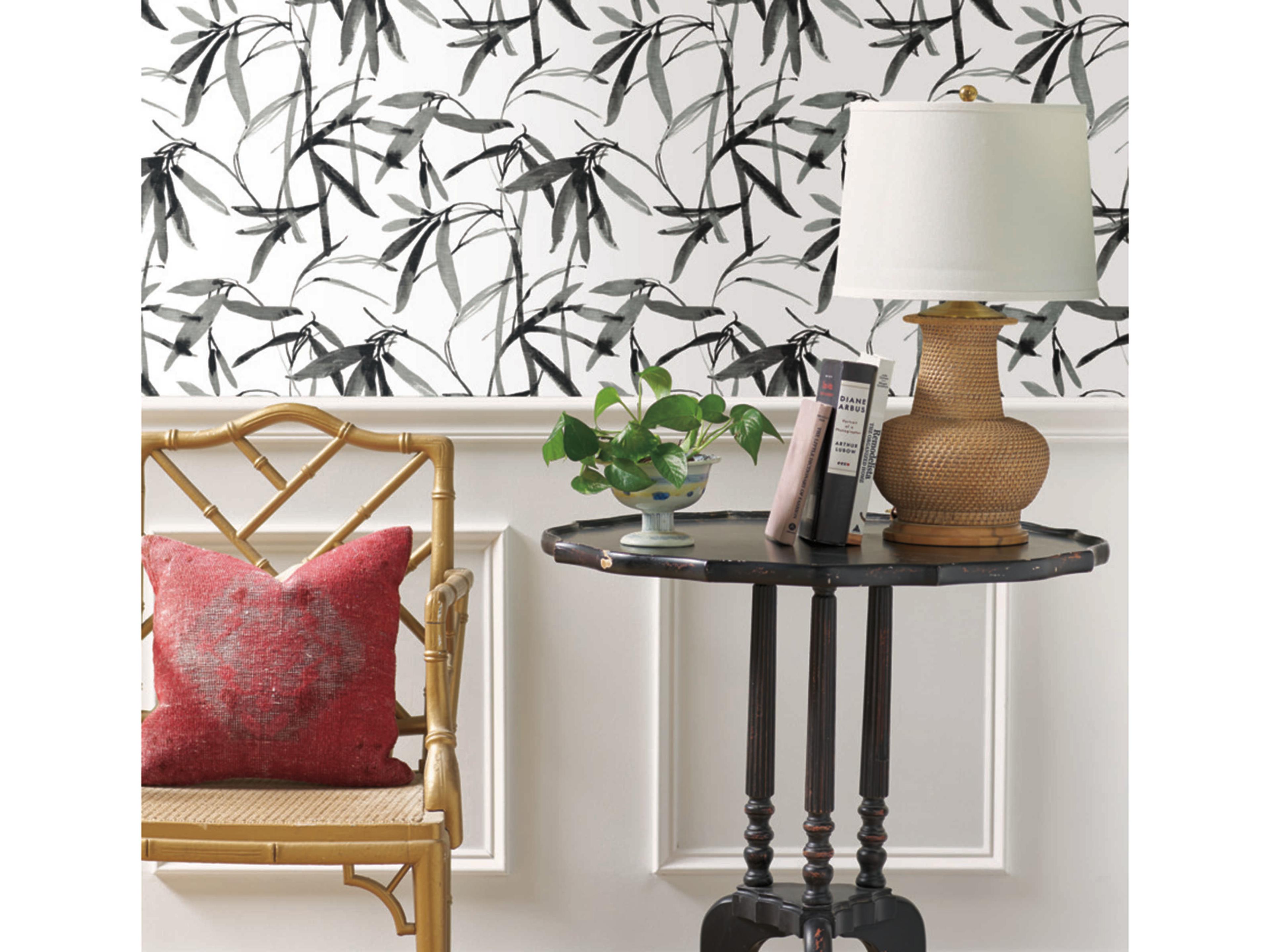 York Wallcoverings Black & White Resource Library Black White Bamboo Ink Wallpaper