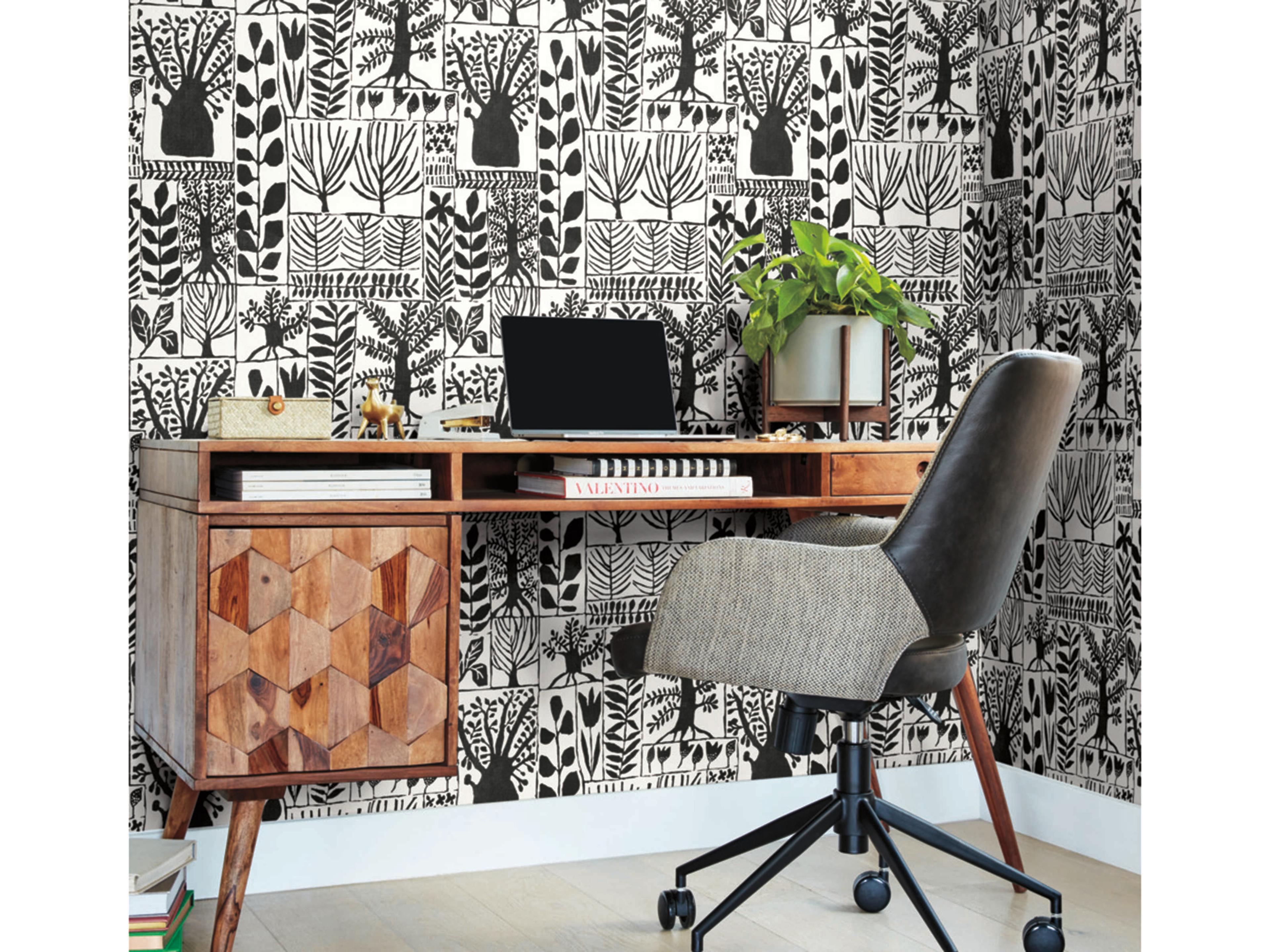 York Wallcoverings Black & White Resource Library Black White Primitive Trees Wallpaper