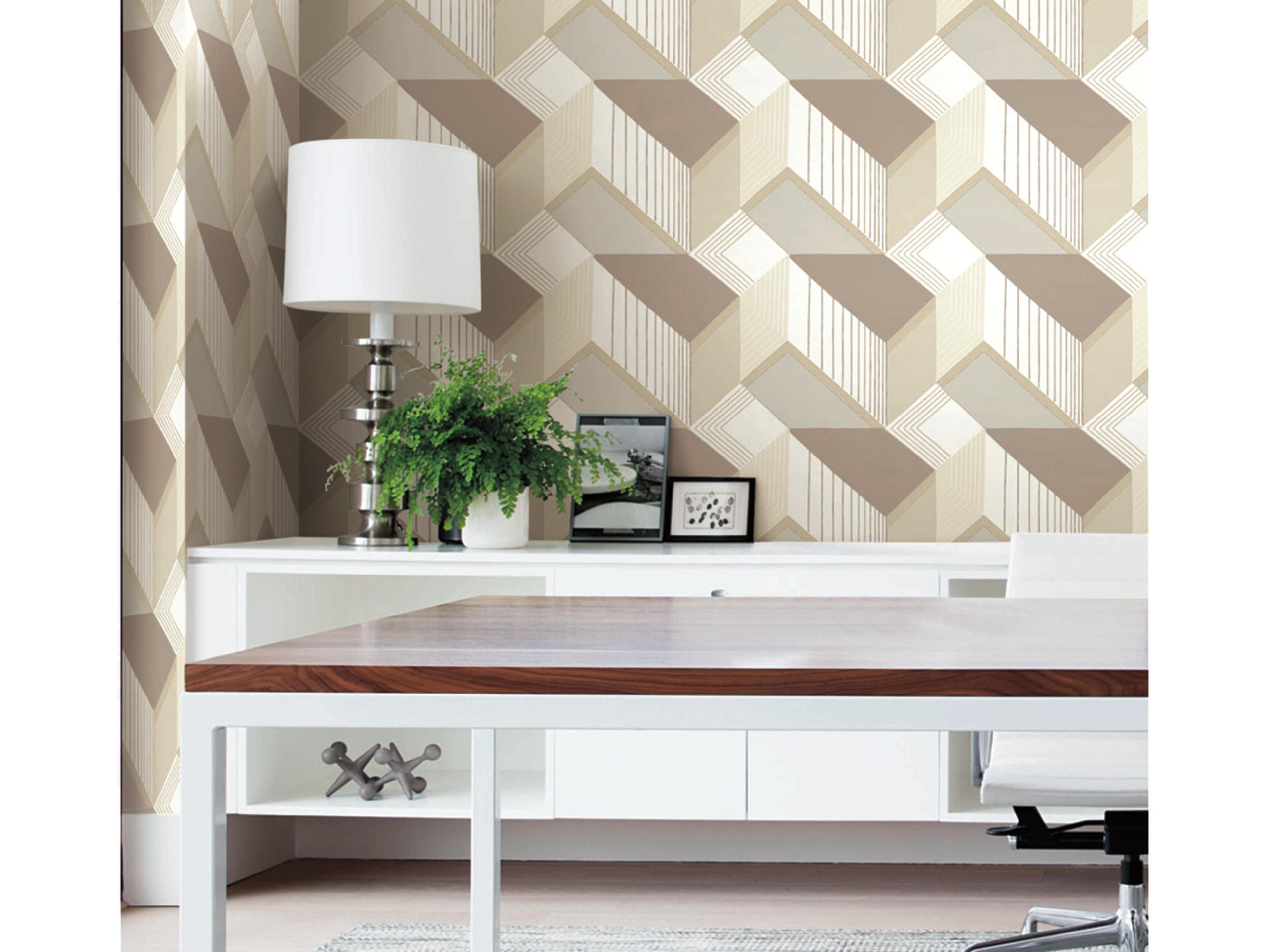 York Wallcoverings Black & White Resource Library White Cream Graphic Geo Blocks Wallpaper