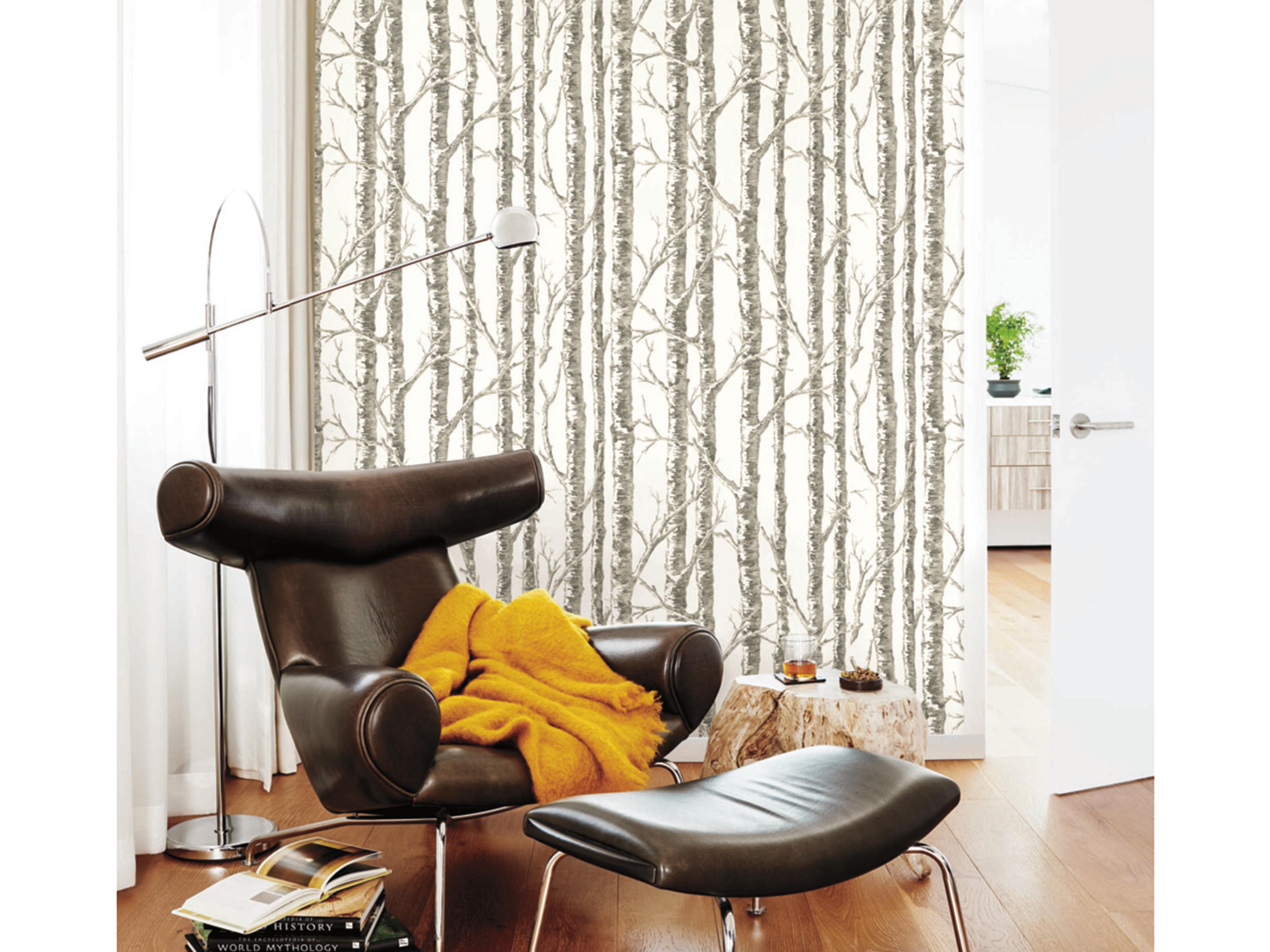 York Wallcoverings Black & White Resource Library White Grey Paper Birch Wallpaper