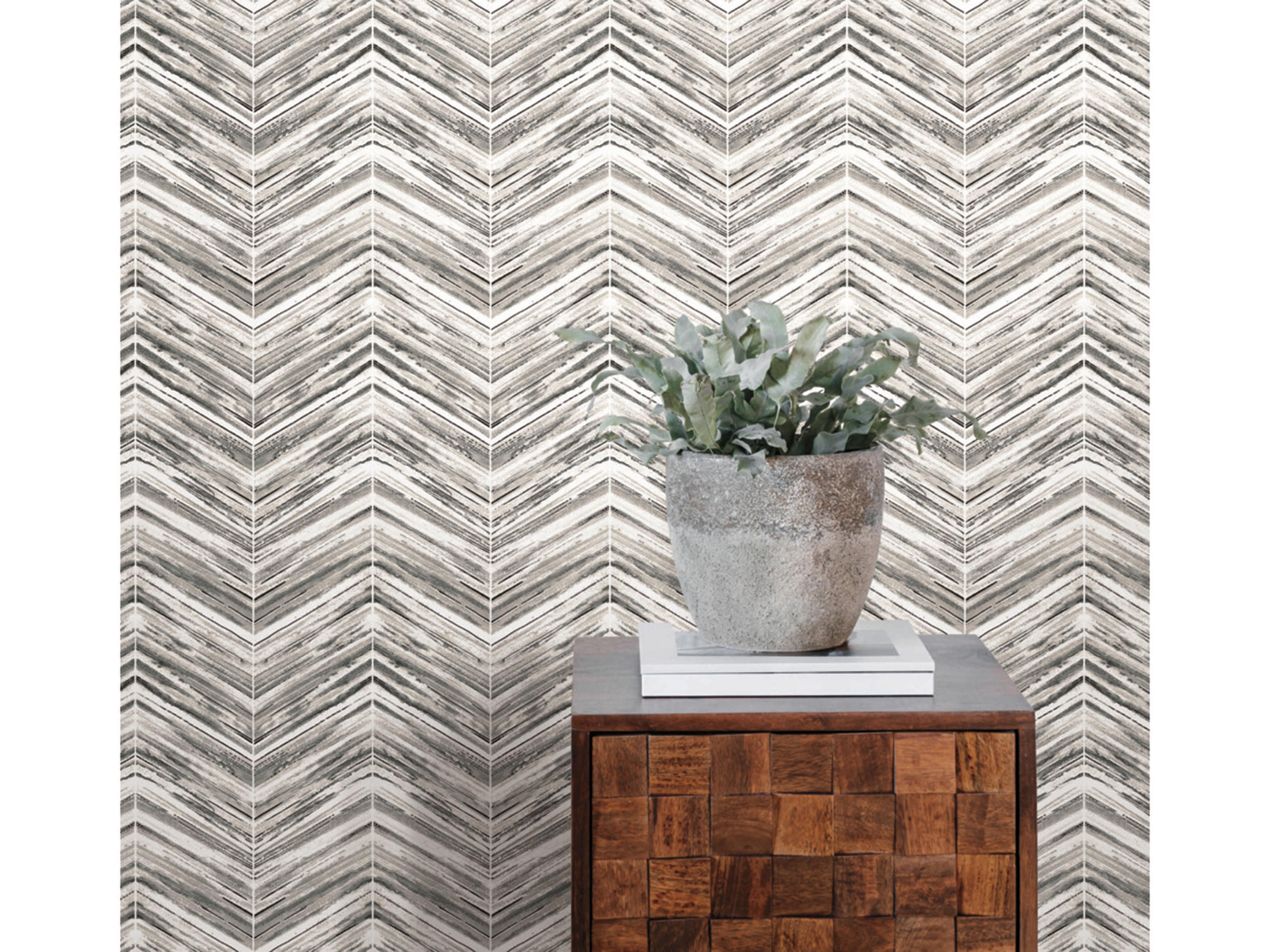 York Wallcoverings Black & White Resource Library Black White Petite Watercolor Chevron Wallpaper