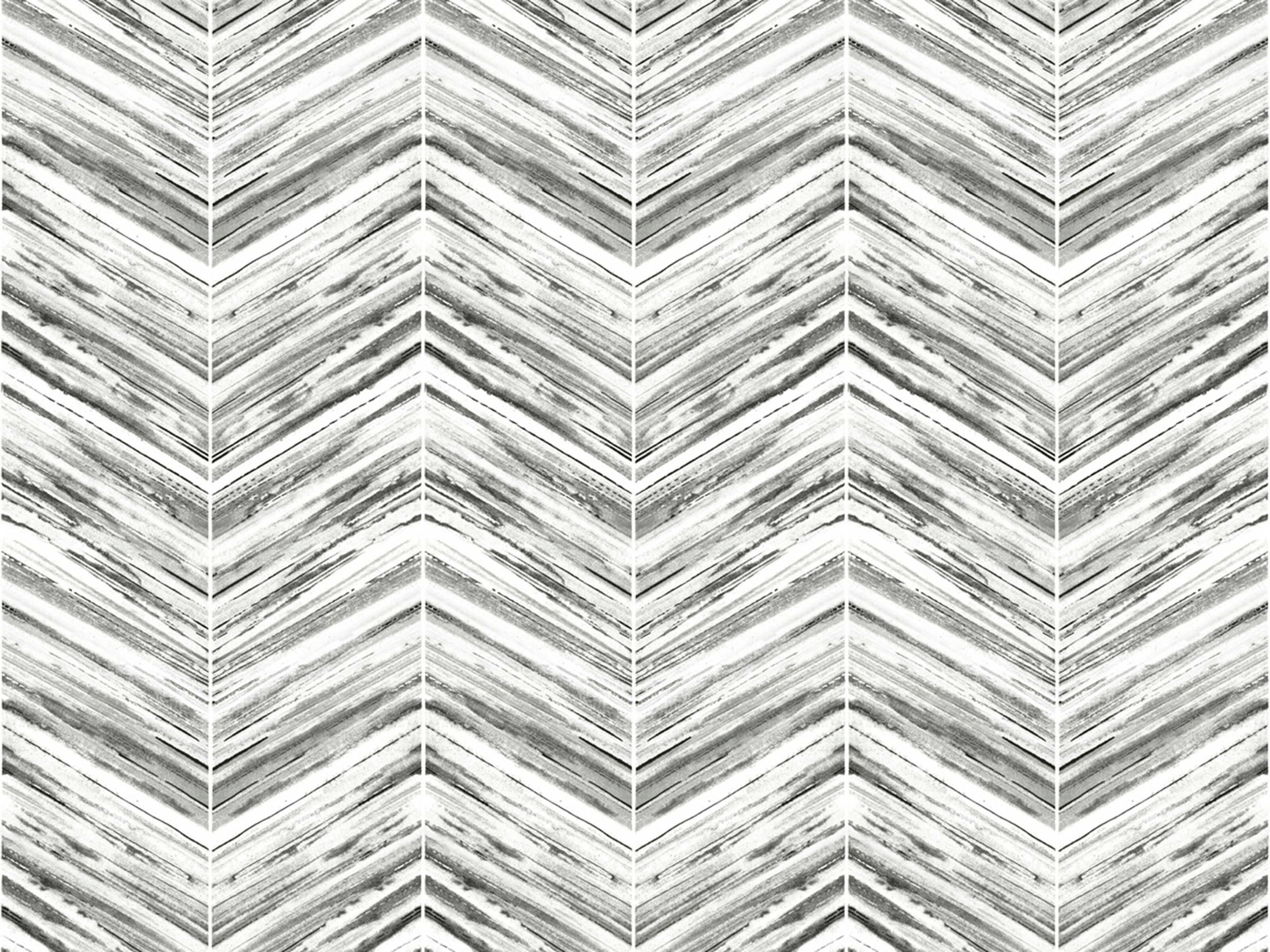 York Wallcoverings Black & White Resource Library Black White Petite Watercolor Chevron Wallpaper