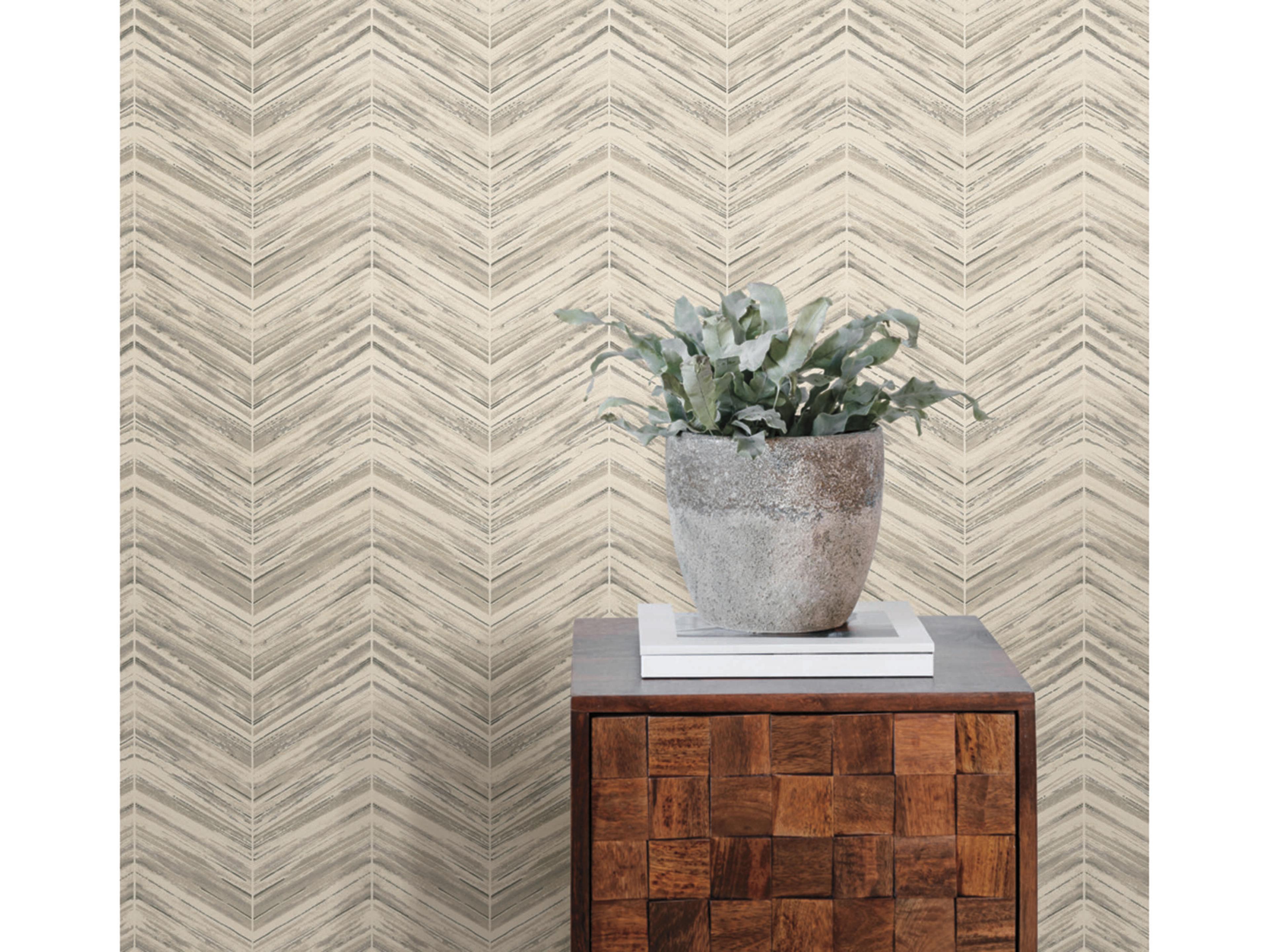 York Wallcoverings Black & White Resource Library Cream Petite Watercolor Chevron Wallpaper