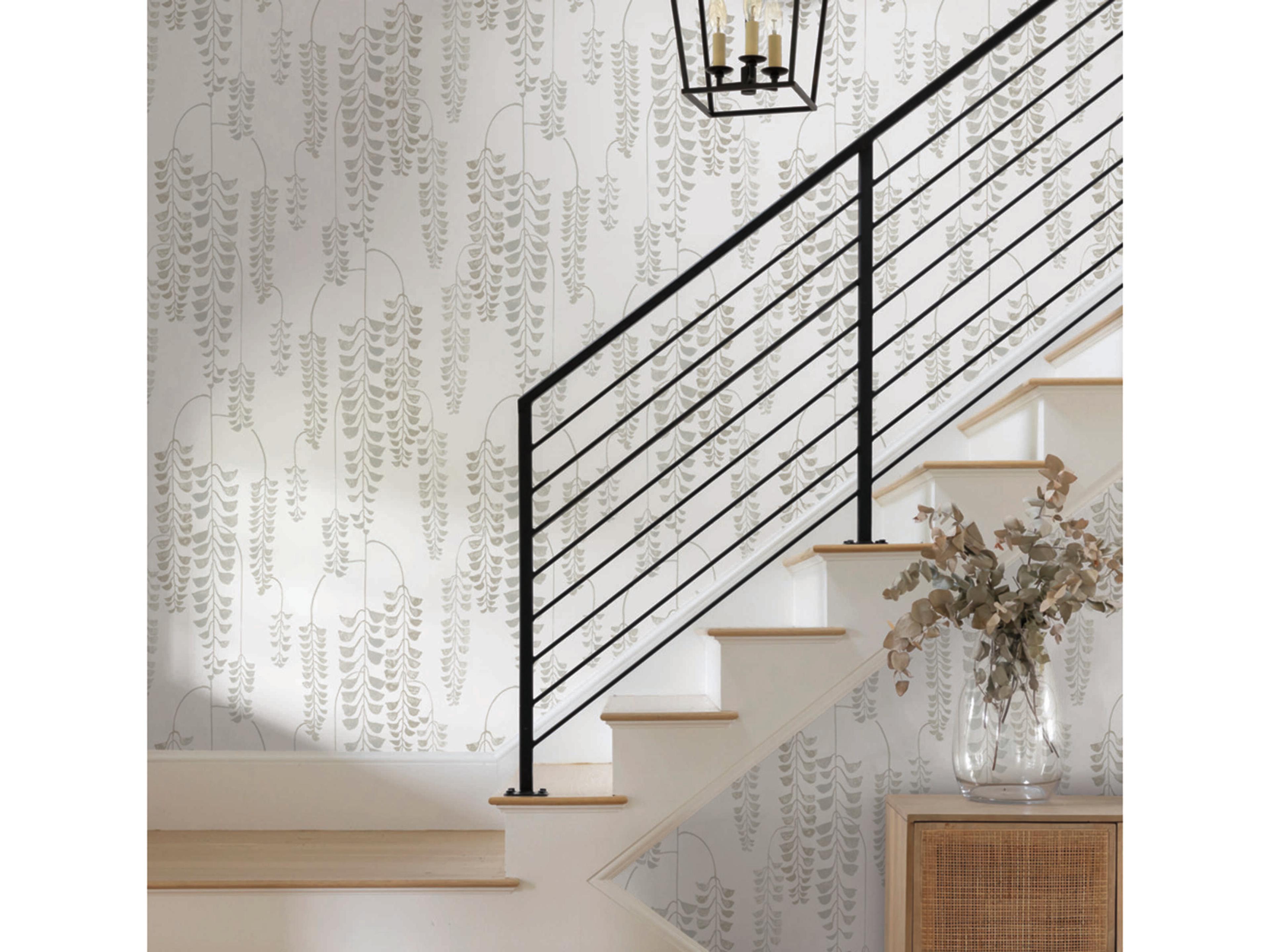 York Wallcoverings Black & White Resource Library White Cream Deco Wisteria Wallpaper