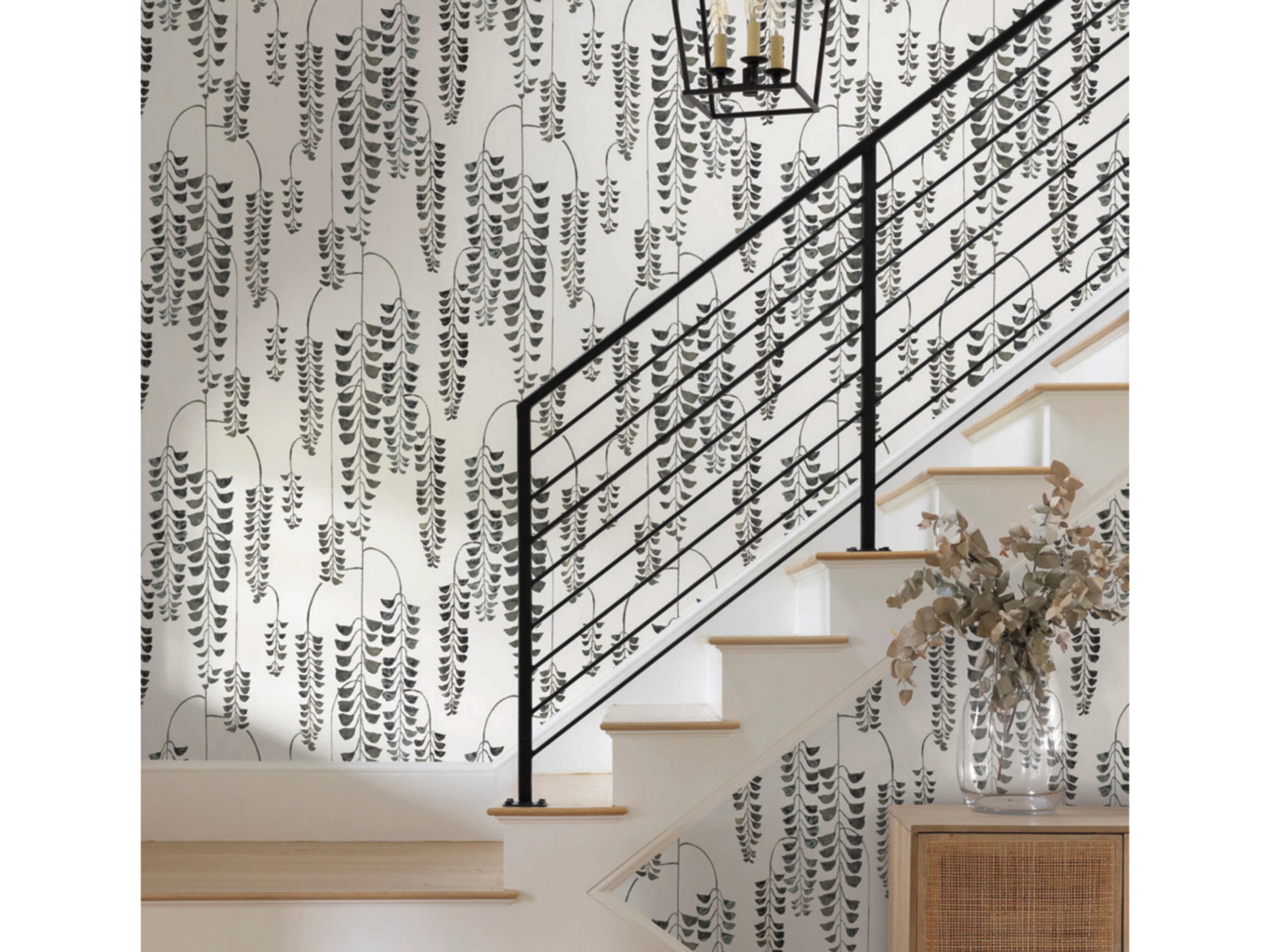 Black & White Resource Library Black Metallic Deco Wisteria Wallpaper