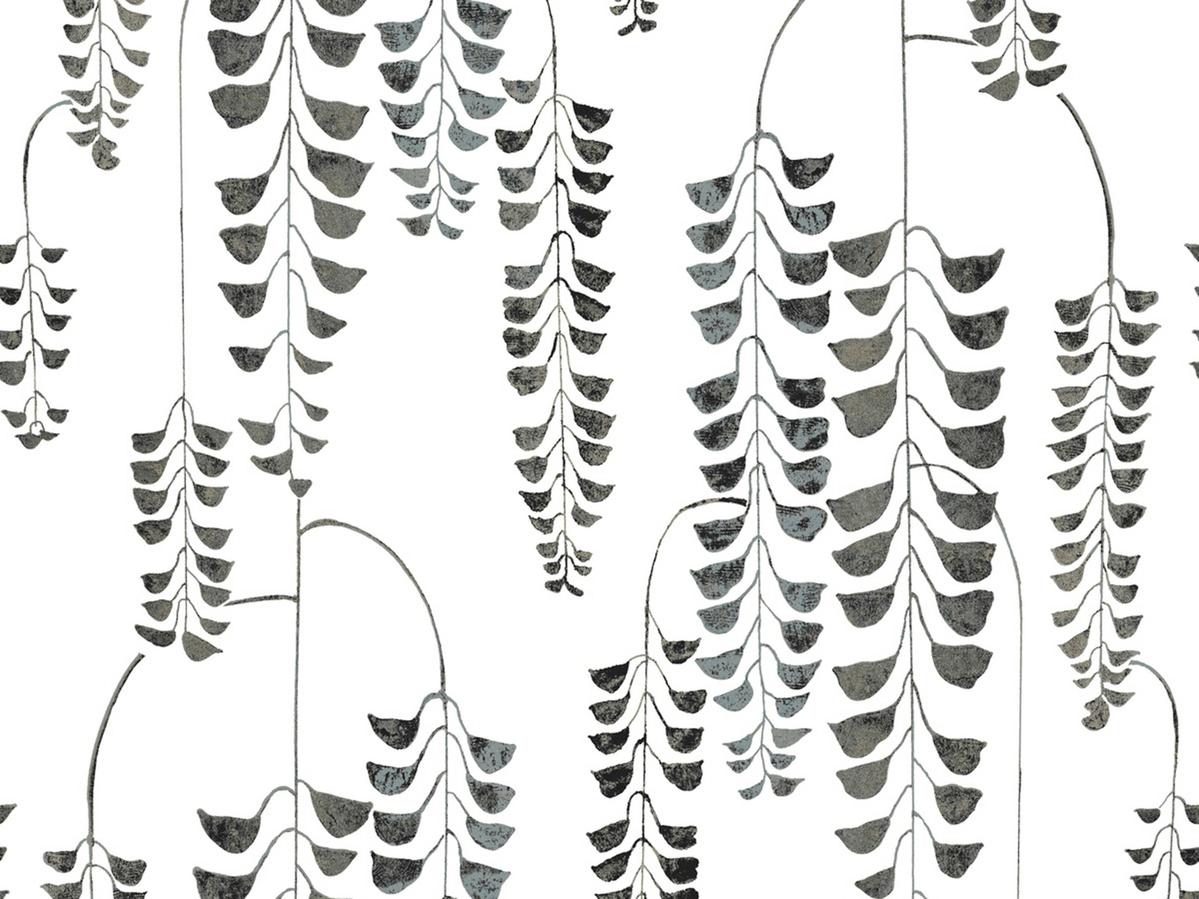 York Wallcoverings Black & White Resource Library Black Metallic Deco Wisteria Wallpaper