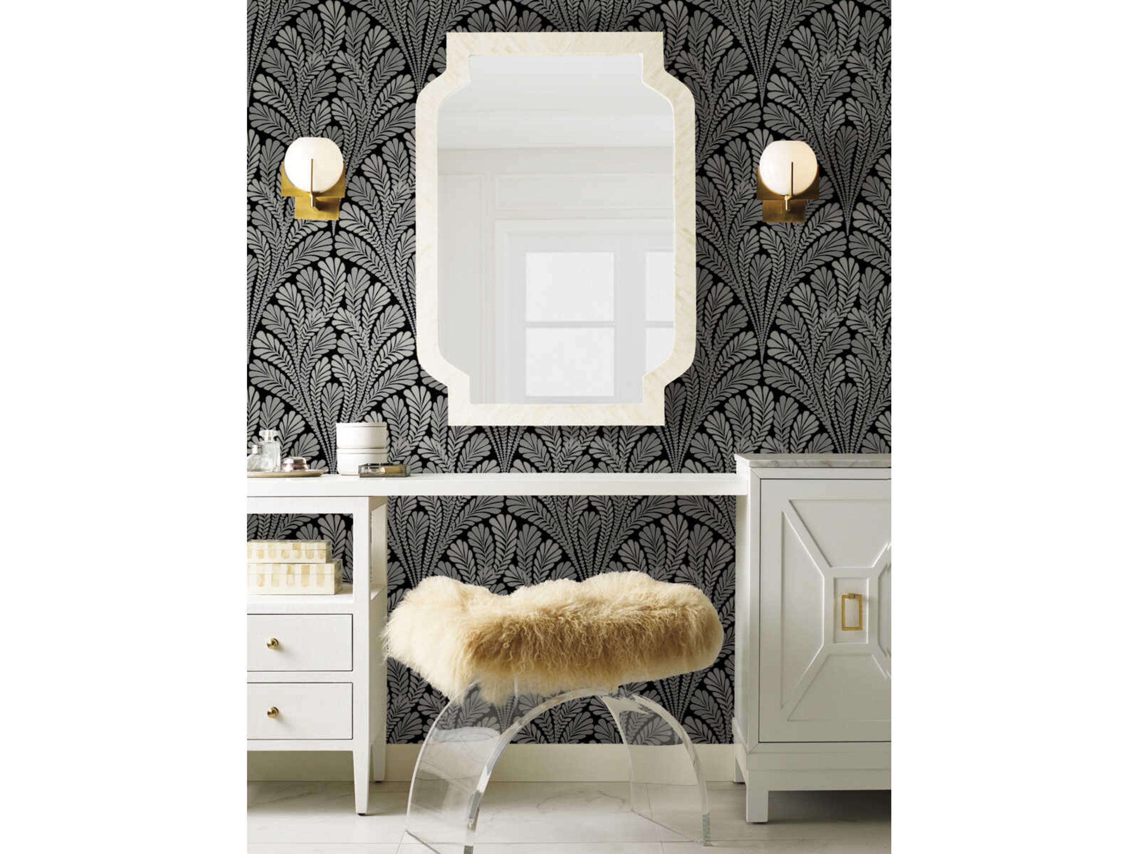 Black & White Resource Library Black Shell Damask Wallpaper