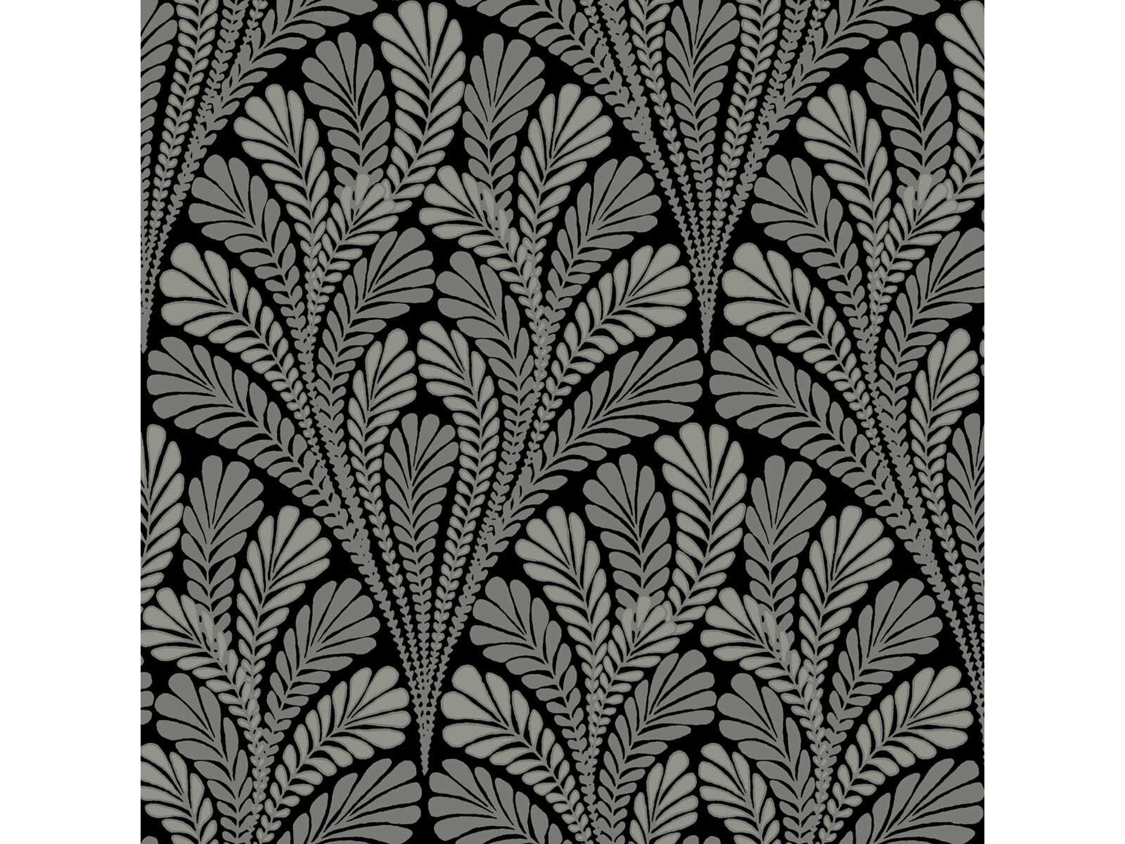 York Wallcoverings Black & White Resource Library Black Shell Damask Wallpaper