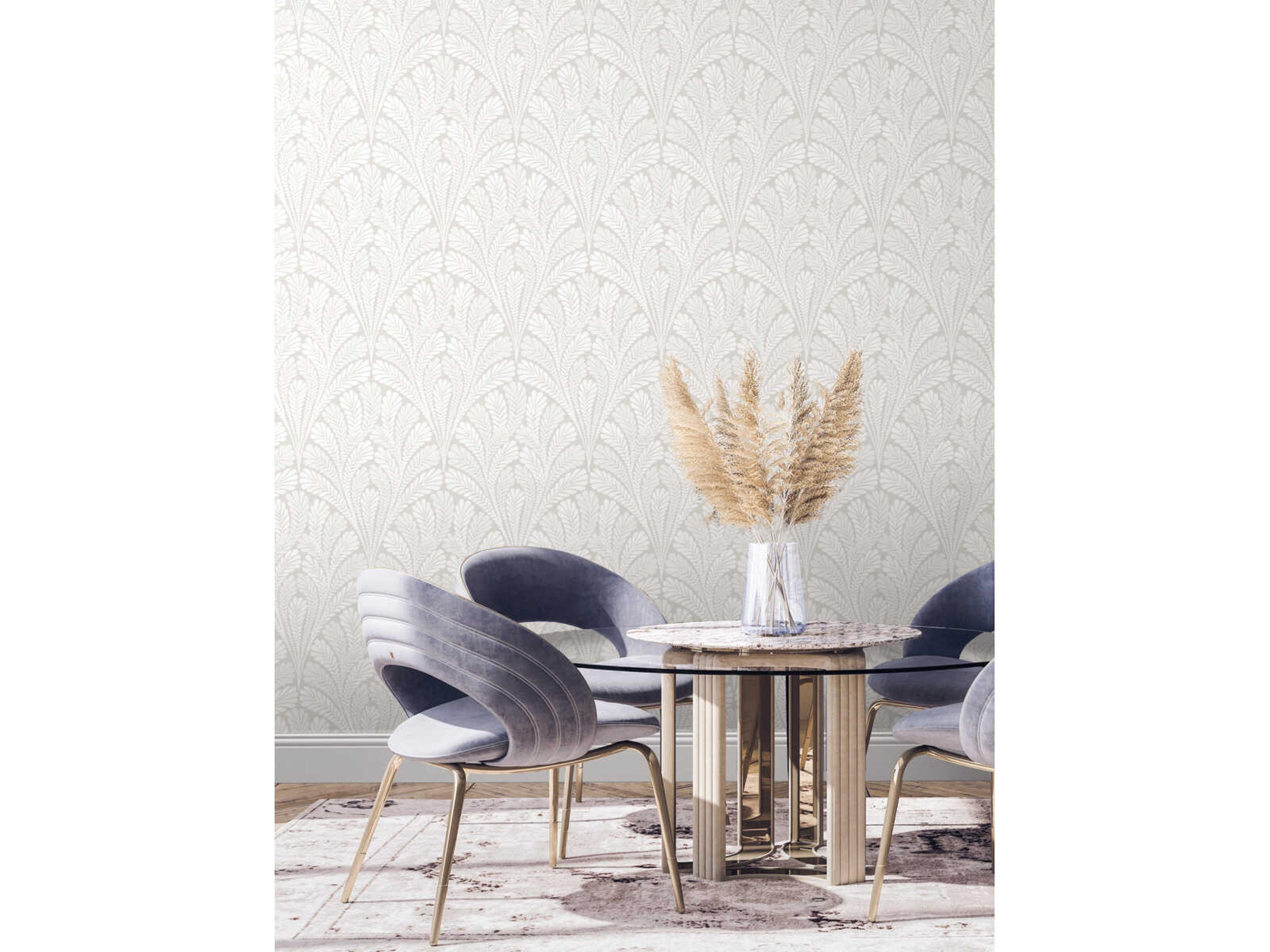 York Wallcoverings Black & White Resource Library Cream Pearl Shell Damask Wallpaper