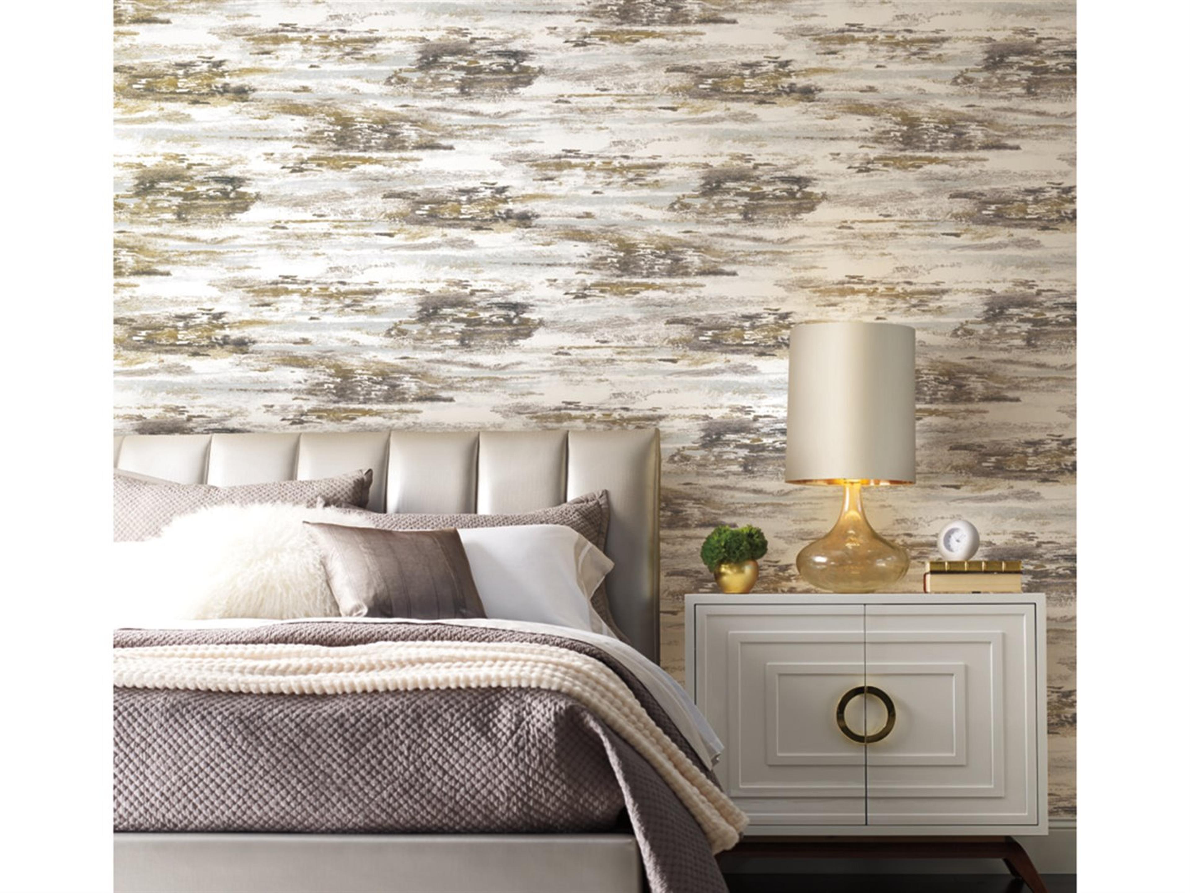 York Wallcoverings Black & White Resource Library Black Gold Birch Bark Texture Wallpaper