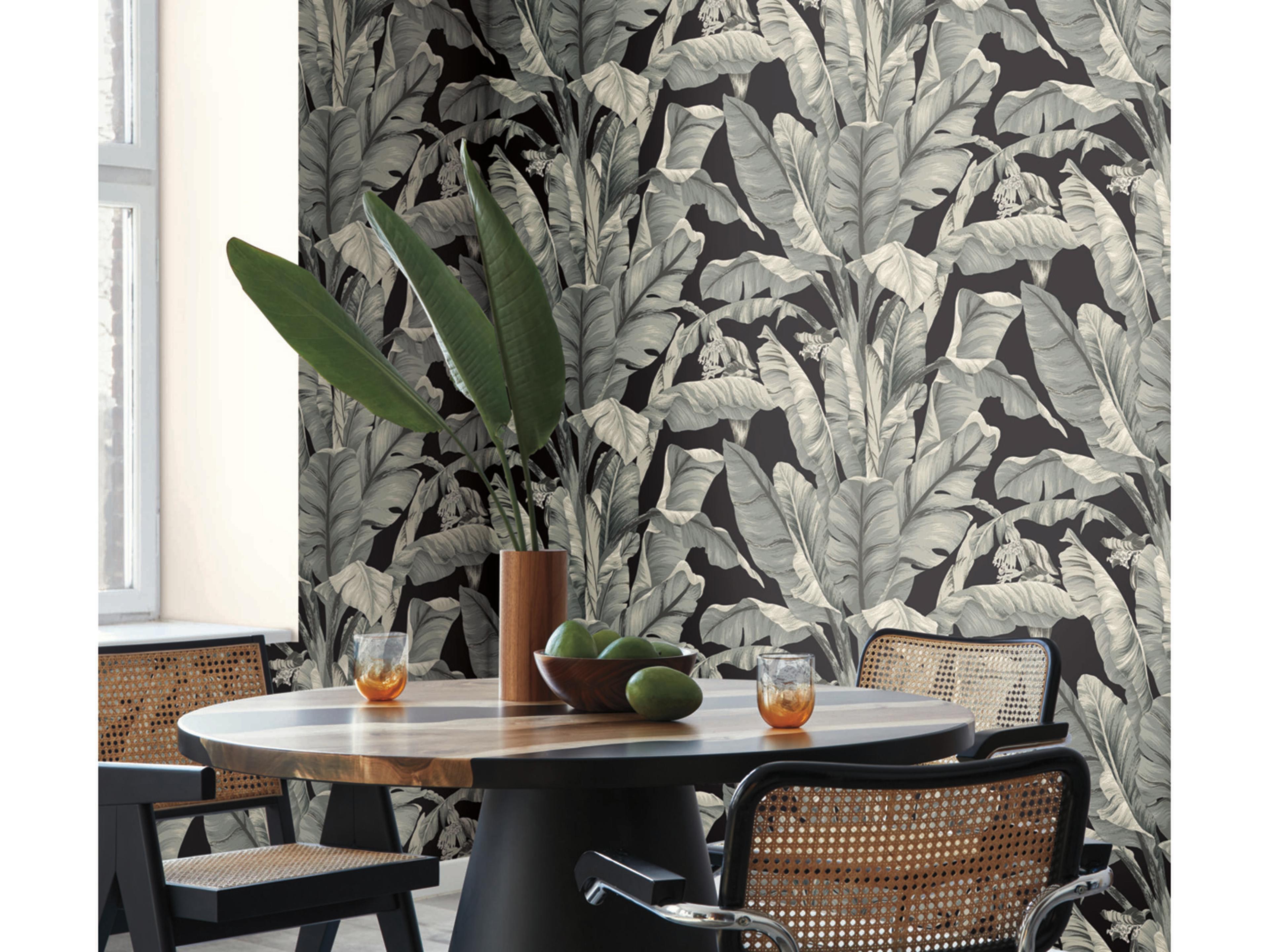 York Wallcoverings Black & White Resource Library Black White Banana Leaf Wallpaper