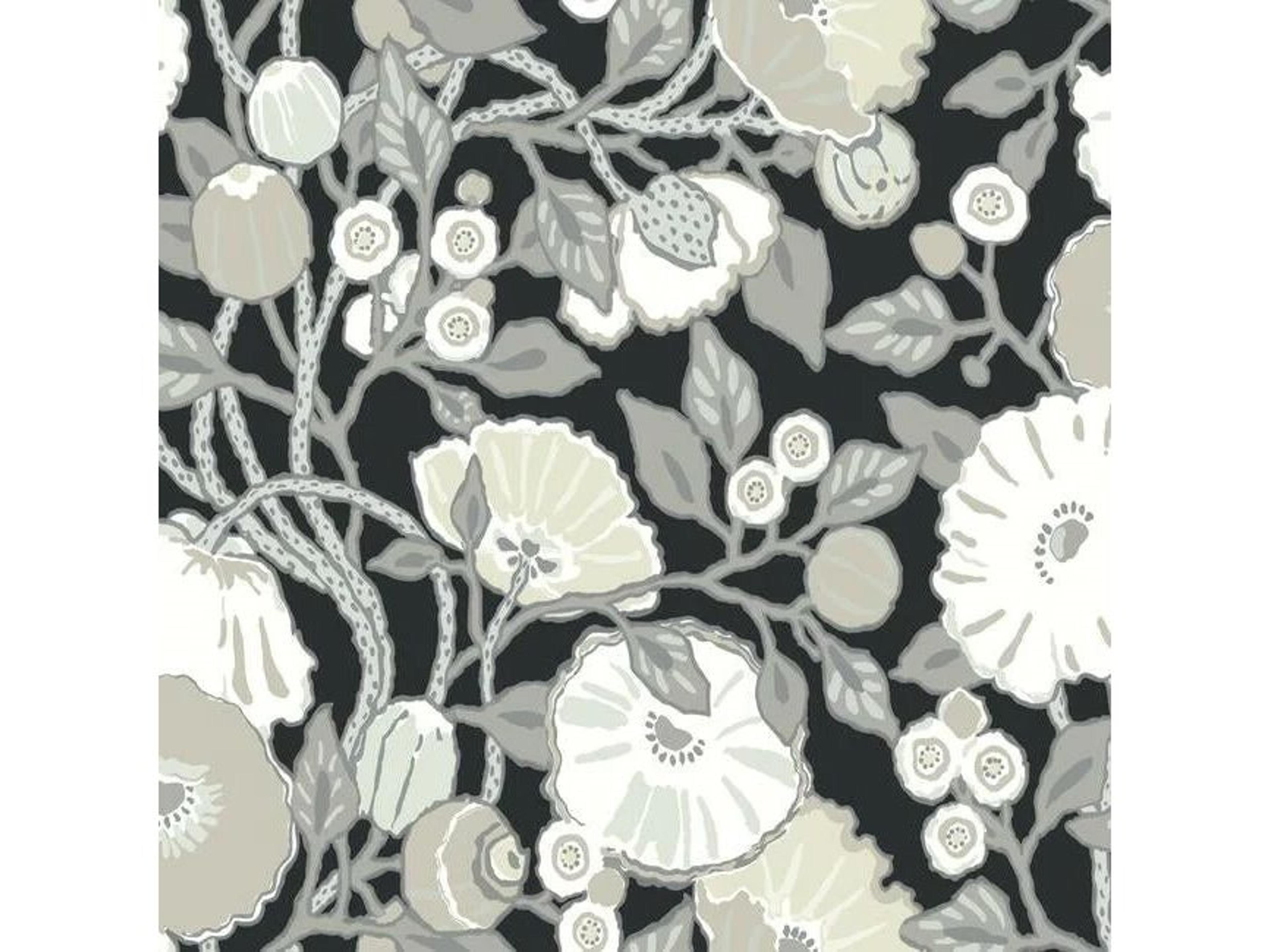 York Wallcoverings Black & White Resource Library Black Cream Vincent Poppies Wallpaper