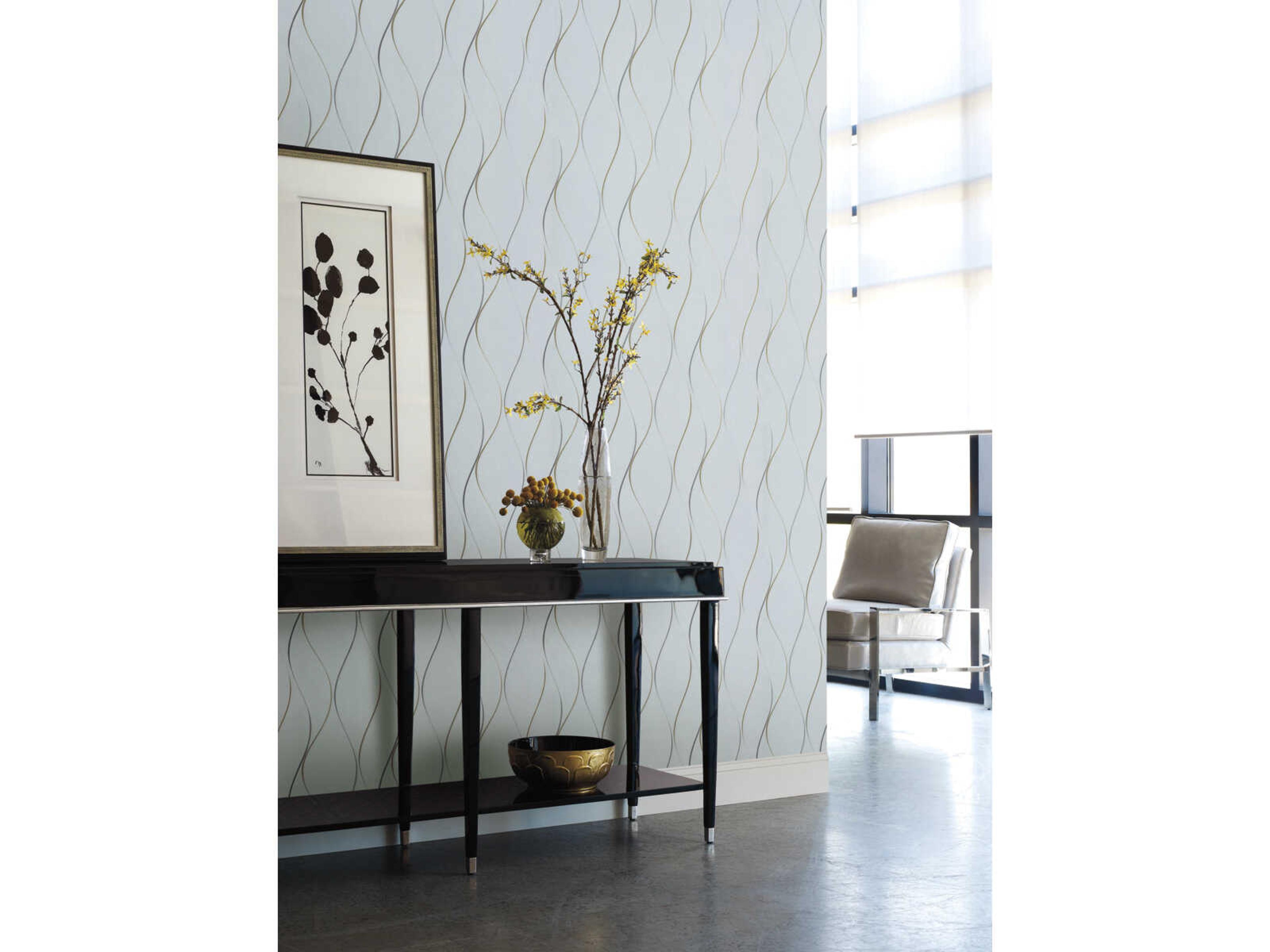 York Wallcoverings Antonina Vella Dazzling Dimensions Volume II Light Blue Wavy Stripe Wallpaper