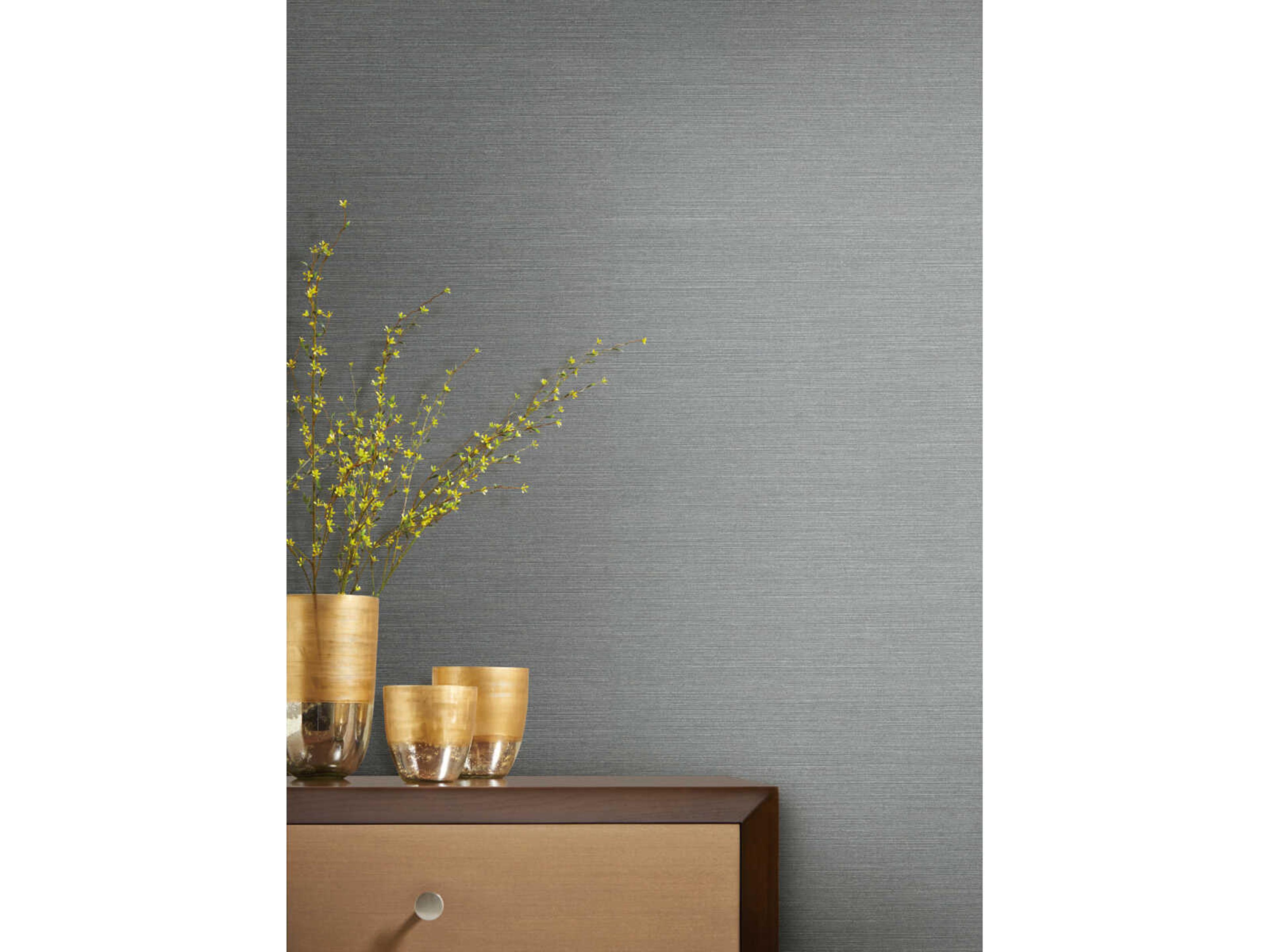 York Wallcoverings Antonina Vella Dazzling Dimensions Volume II Blue Silver Shining Sisal Grasscloth Wallpaper