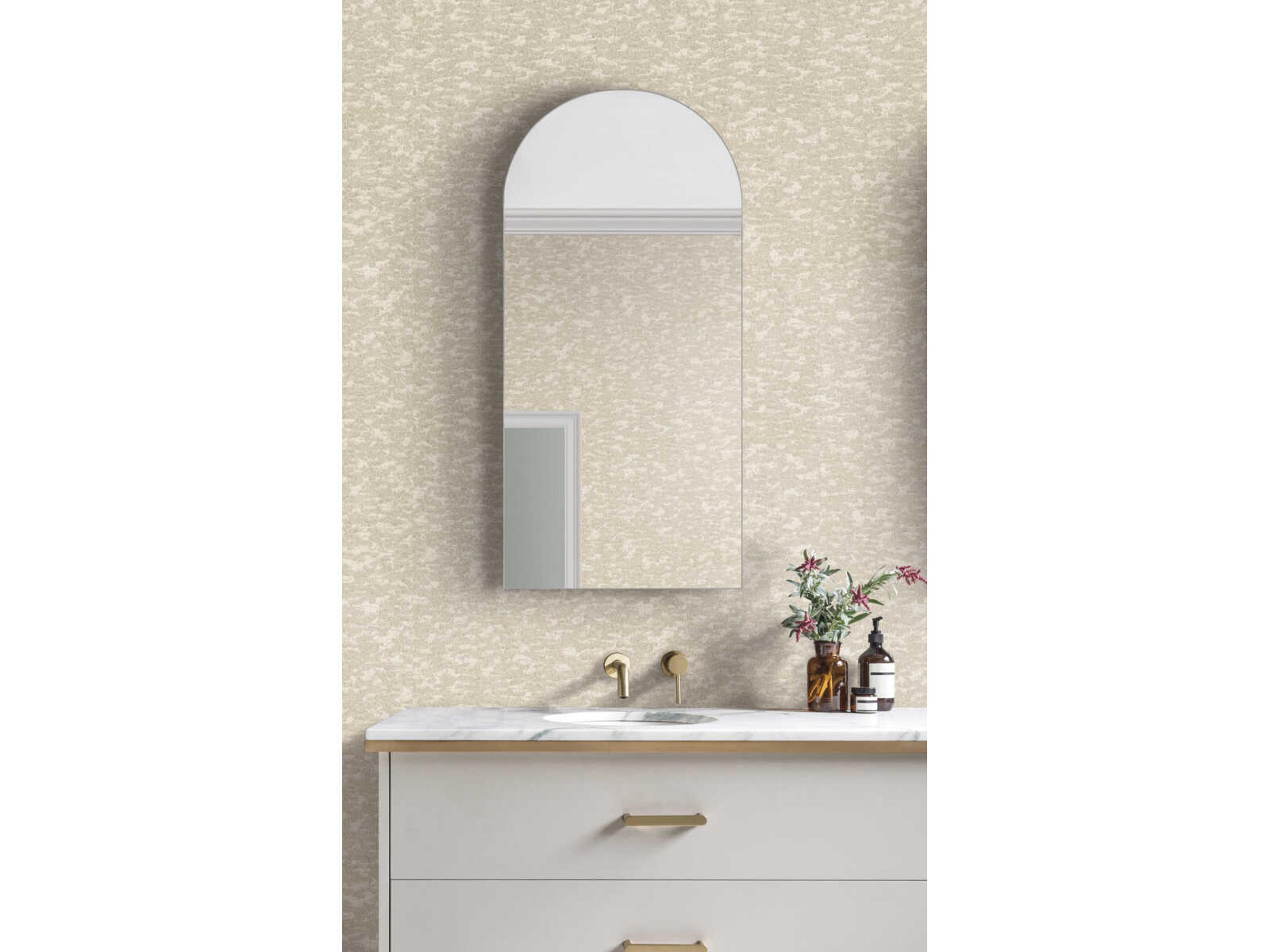 Antonina Vella Weathered Cypress Unpasted Wallpaper in White with Metallic Accents