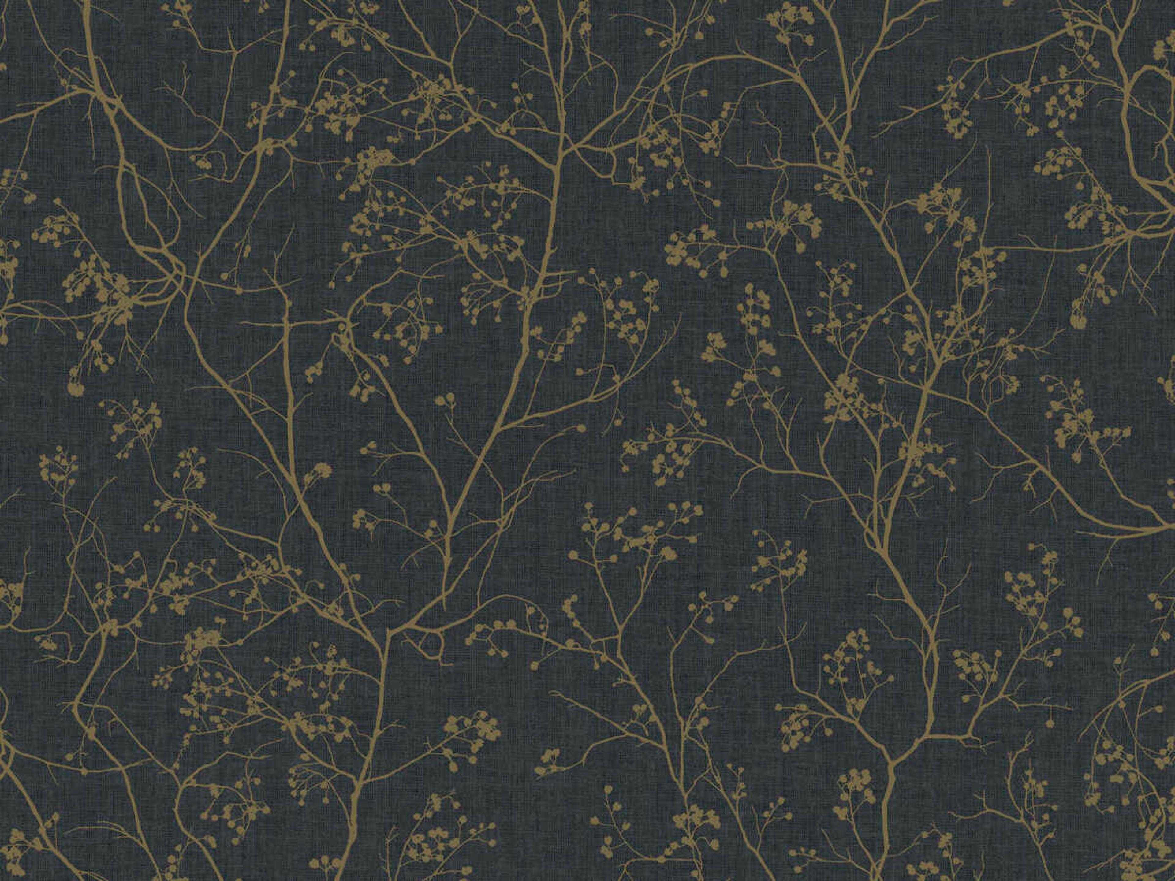 York Wallcoverings Antonina Vella Dazzling Dimensions Volume II Black Gold Luminous Branches Wallpaper