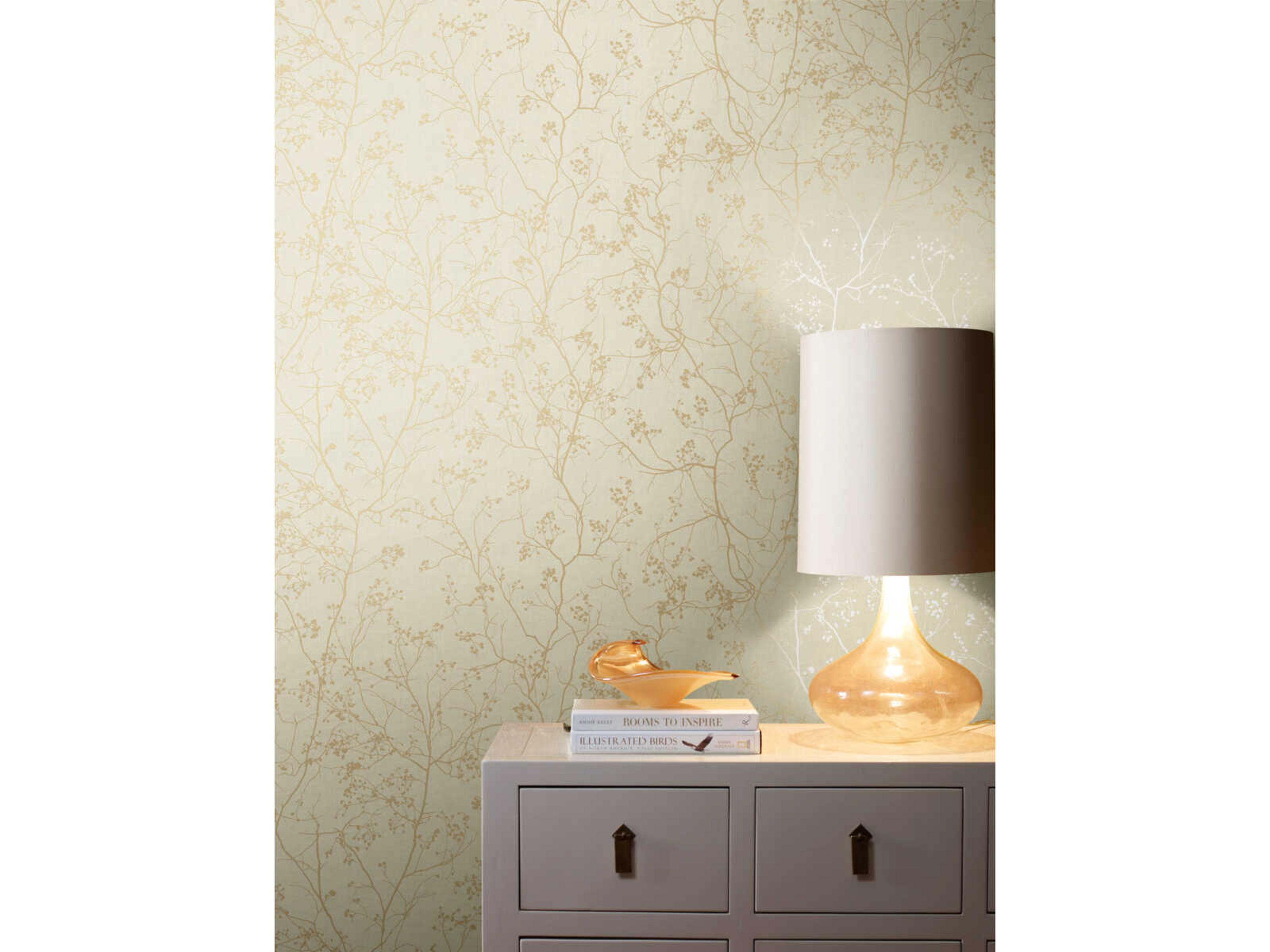 York Wallcoverings Antonina Vella Dazzling Dimensions Volume II Cream Gold Luminous Branches Wallpaper