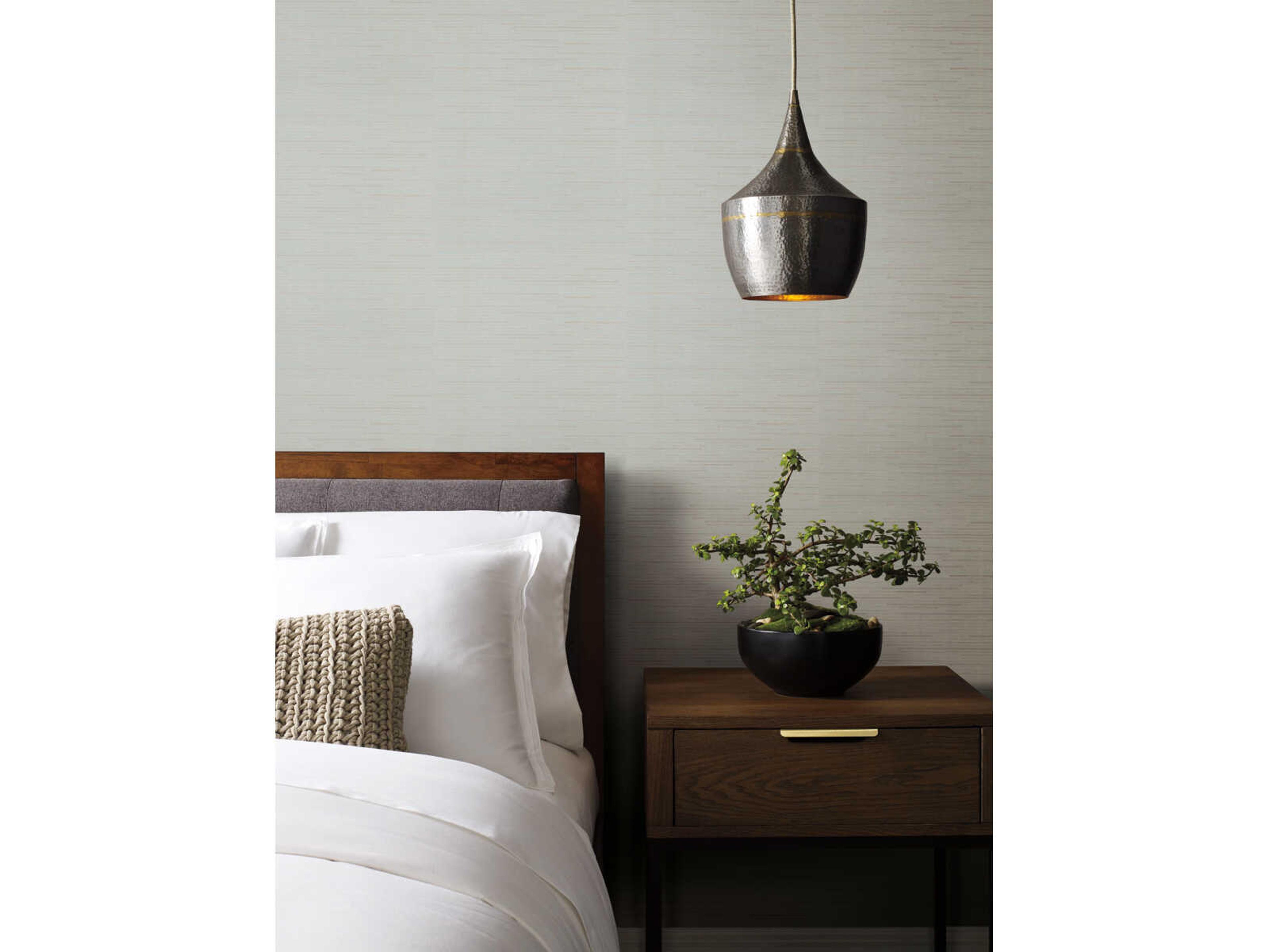 York Wallcoverings Antonina Vella Dazzling Dimensions Volume II White & Silver Metallic Ribbon Bamboo Wallpaper